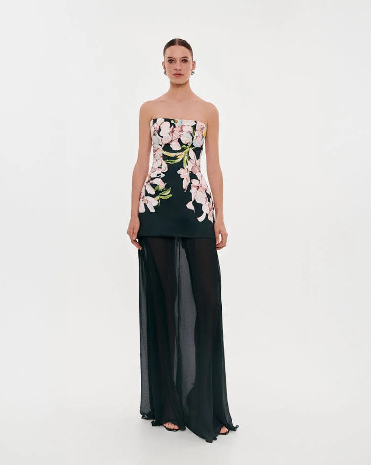 2-in-1 floral mini with a detachable deep ocean green underskirt