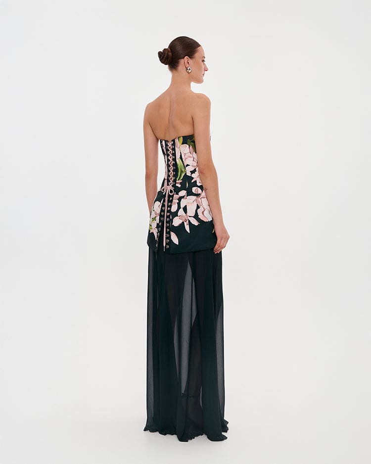 2-in-1 floral mini with a detachable deep ocean green underskirt - Image 3