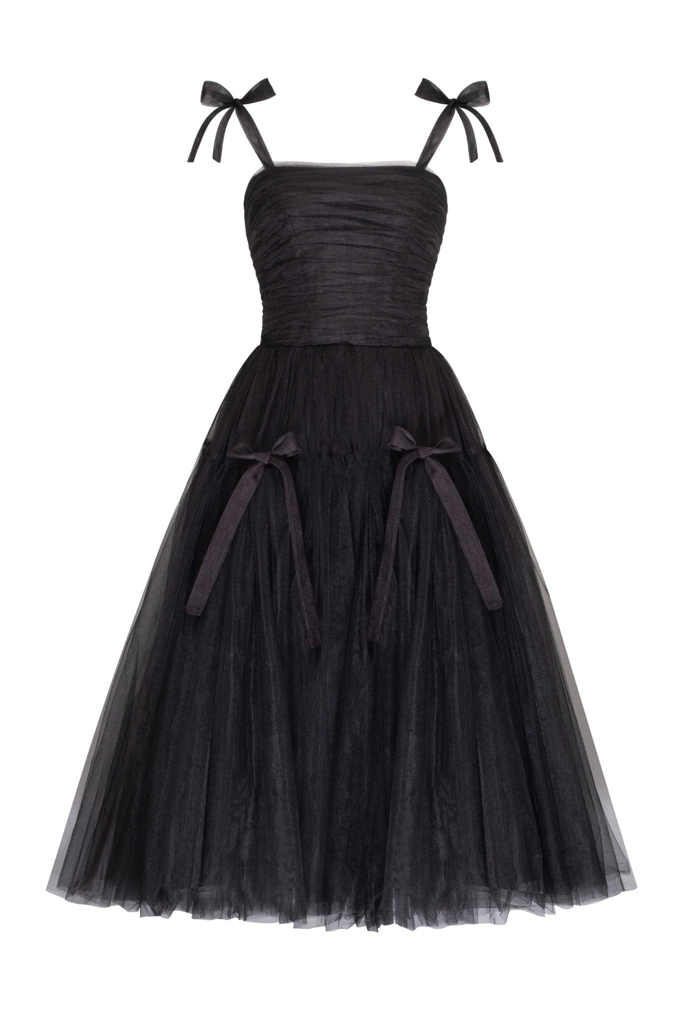 Adorable midi tie-strap black tulle dress - Image 2