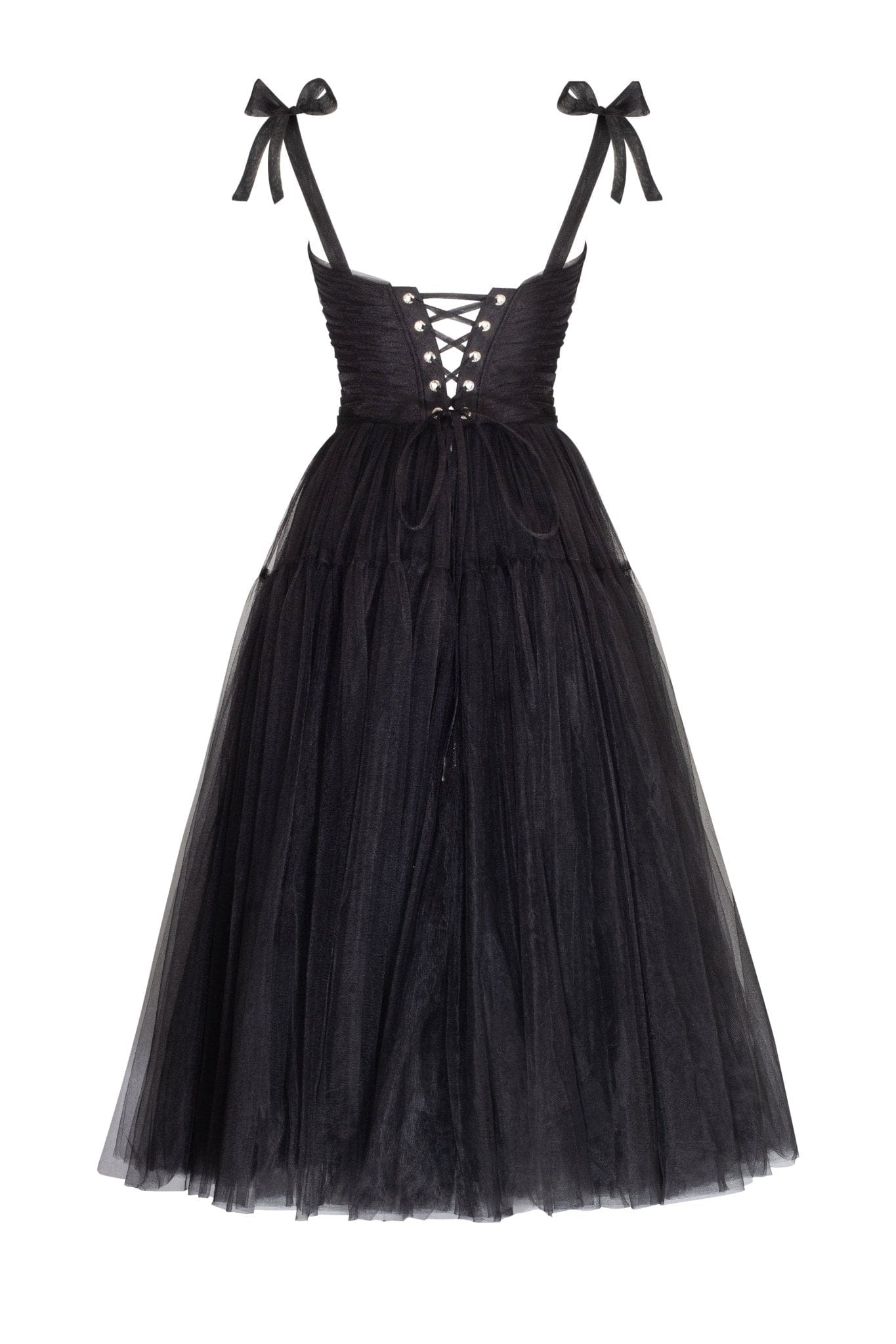 Adorable midi tie-strap black tulle dress - Image 4
