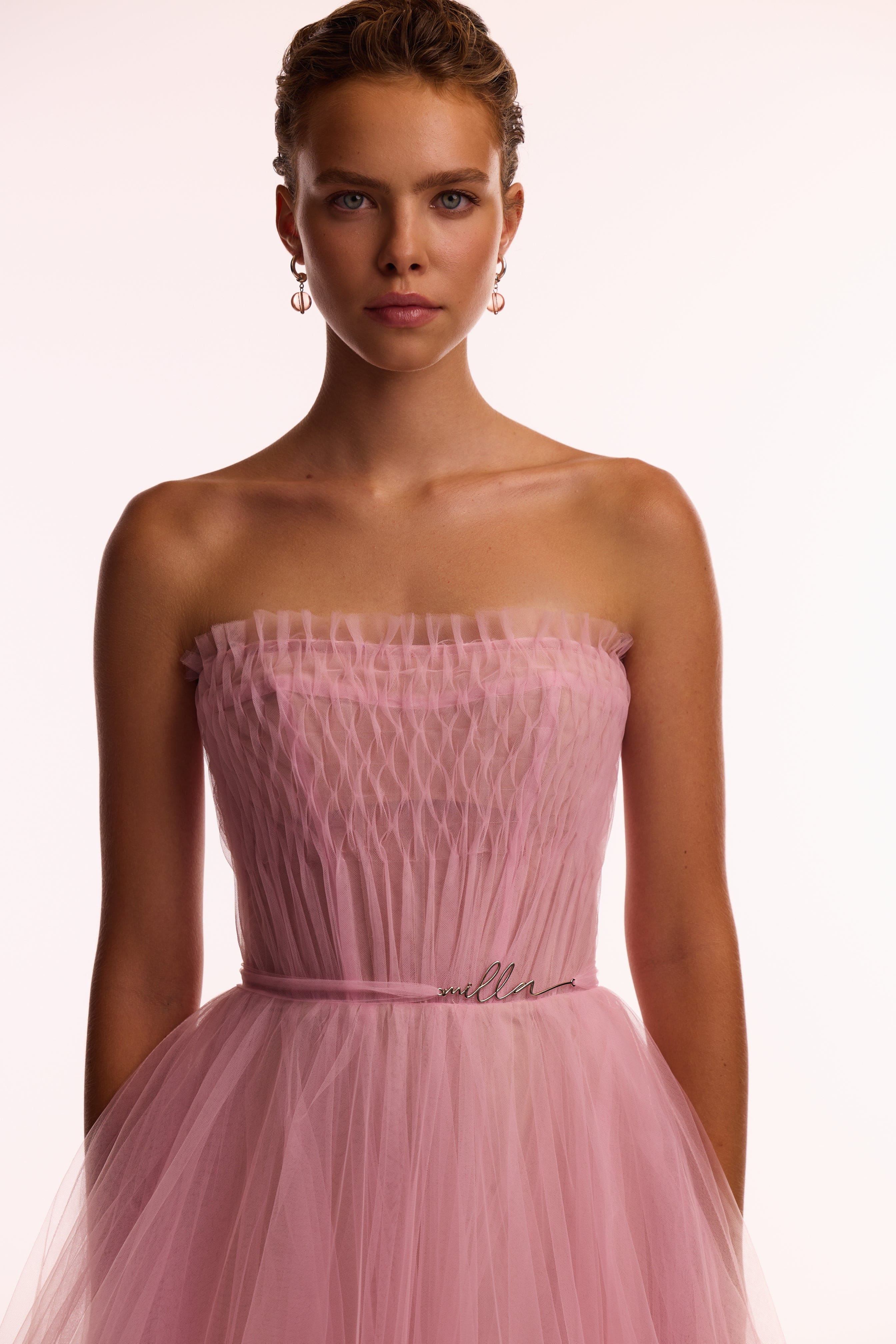 Airy tulle maxi dress in Barbie pink - Image 5