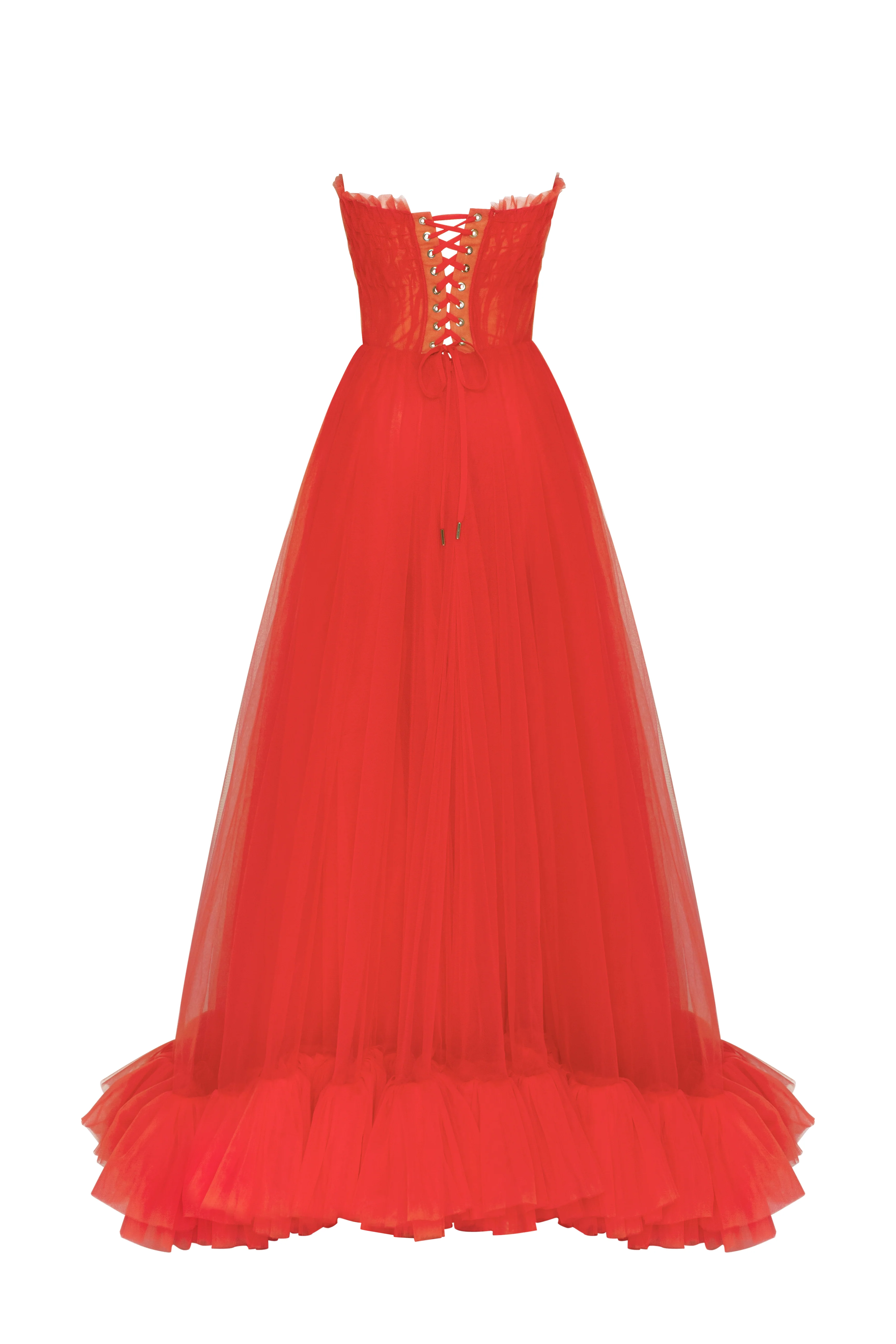 Airy tulle maxi dress in fiery coral - Image 4