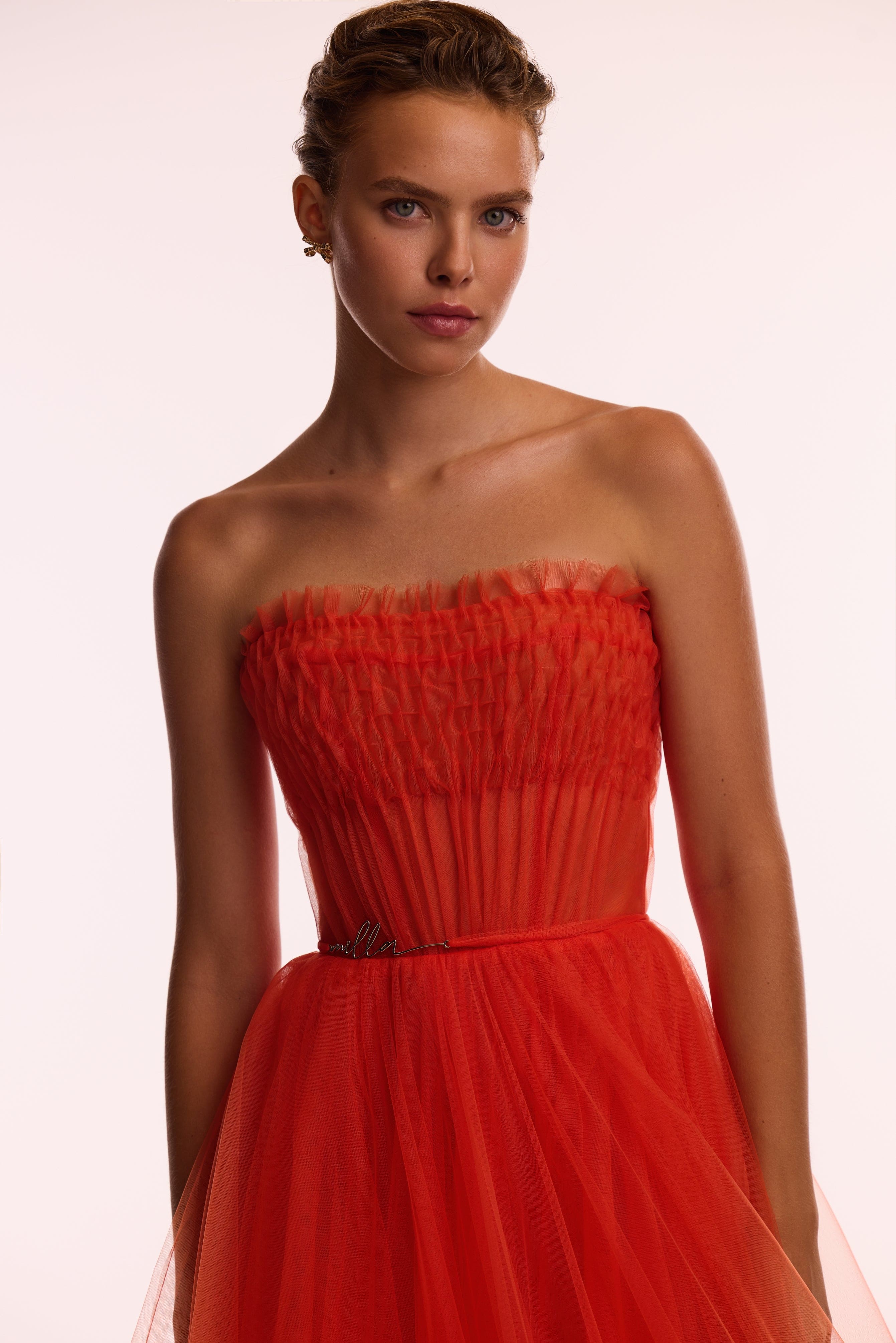 Airy tulle maxi dress in fiery coral - Image 5