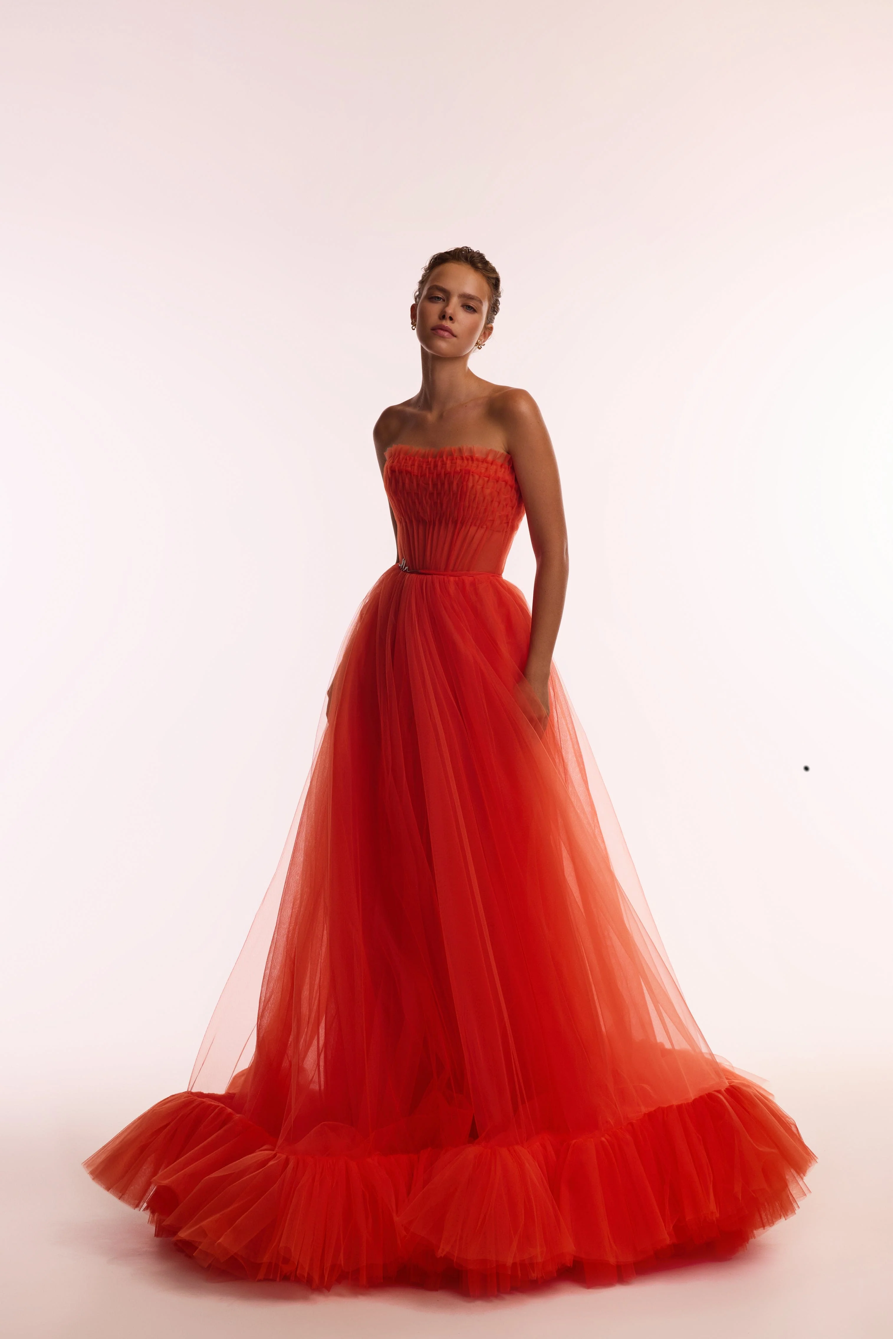 Airy tulle maxi dress in fiery coral - Image 8