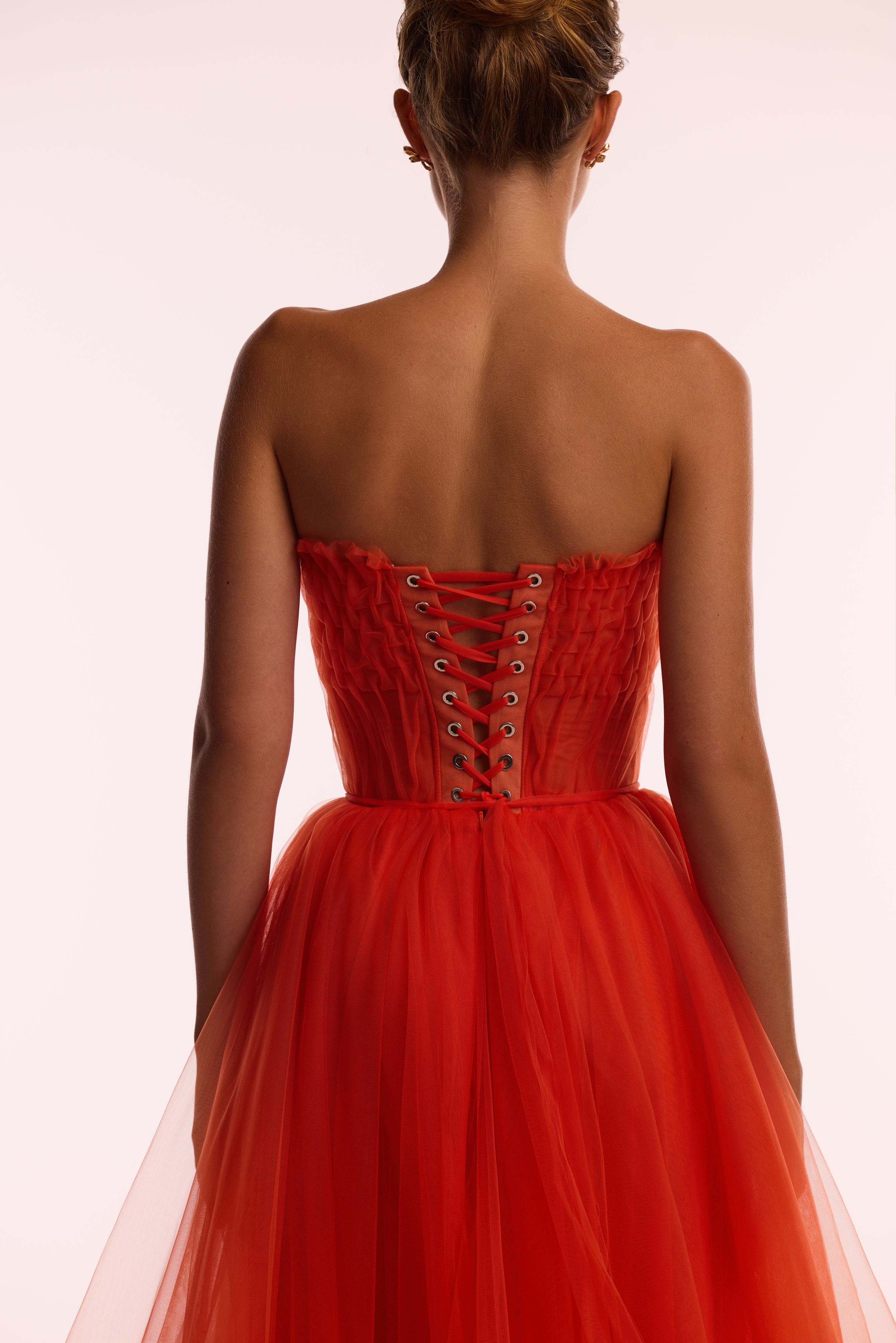 Airy tulle maxi dress in fiery coral - Image 9