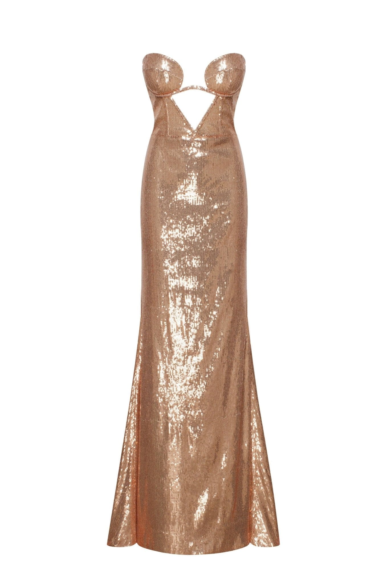 Astonishing sequined lace maxi dress in gold - Image 2