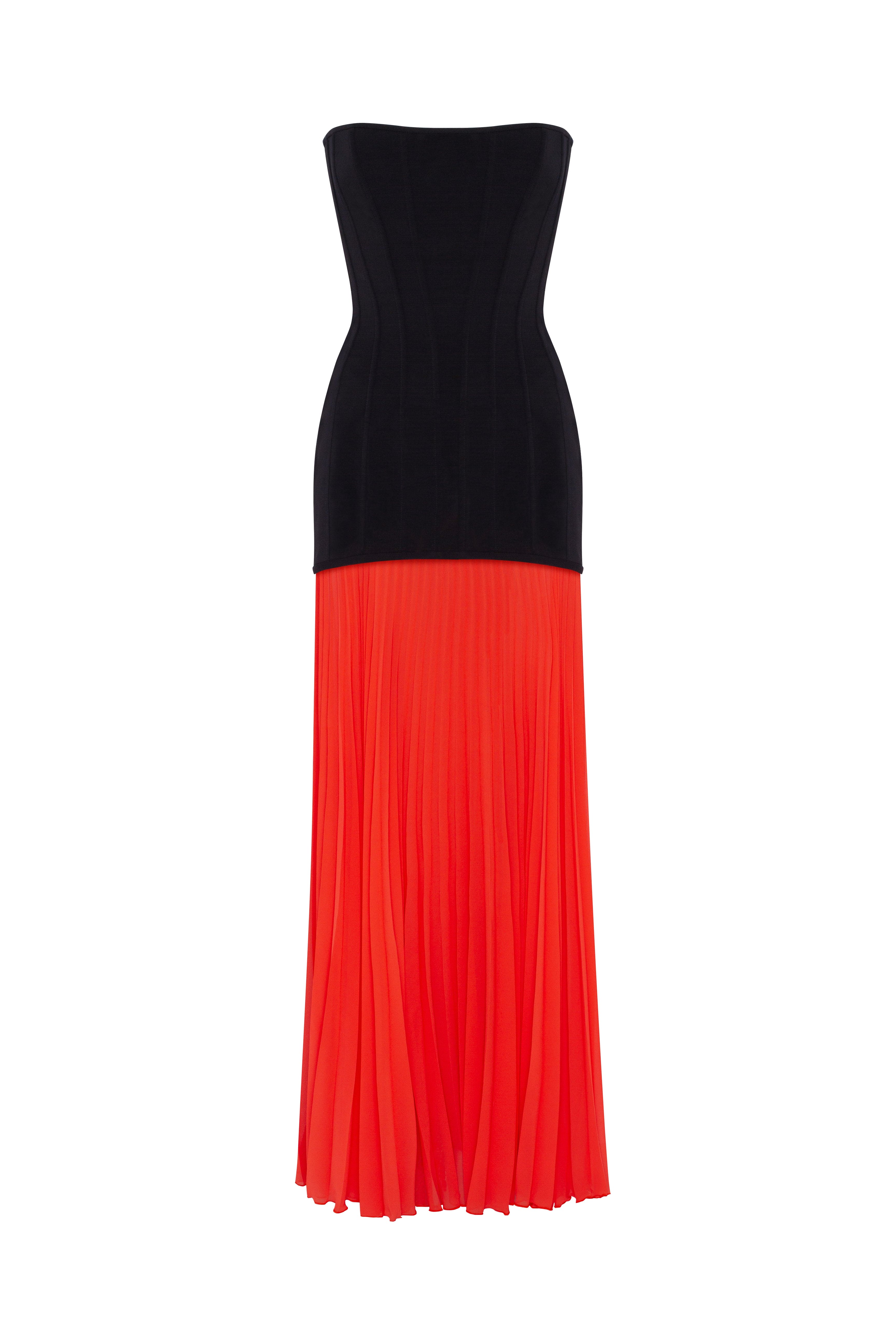 Black&Coral dress with a pleated skirt, Parisienne - Image 2
