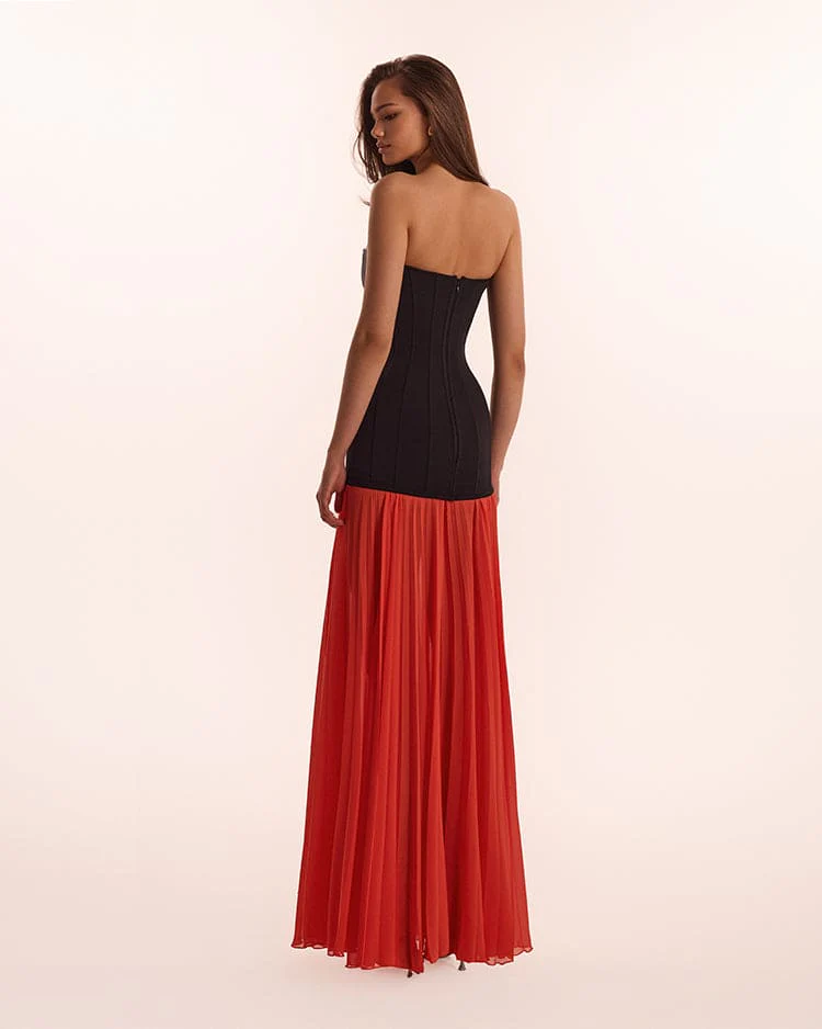 Black&Coral dress with a pleated skirt, Parisienne - Image 3