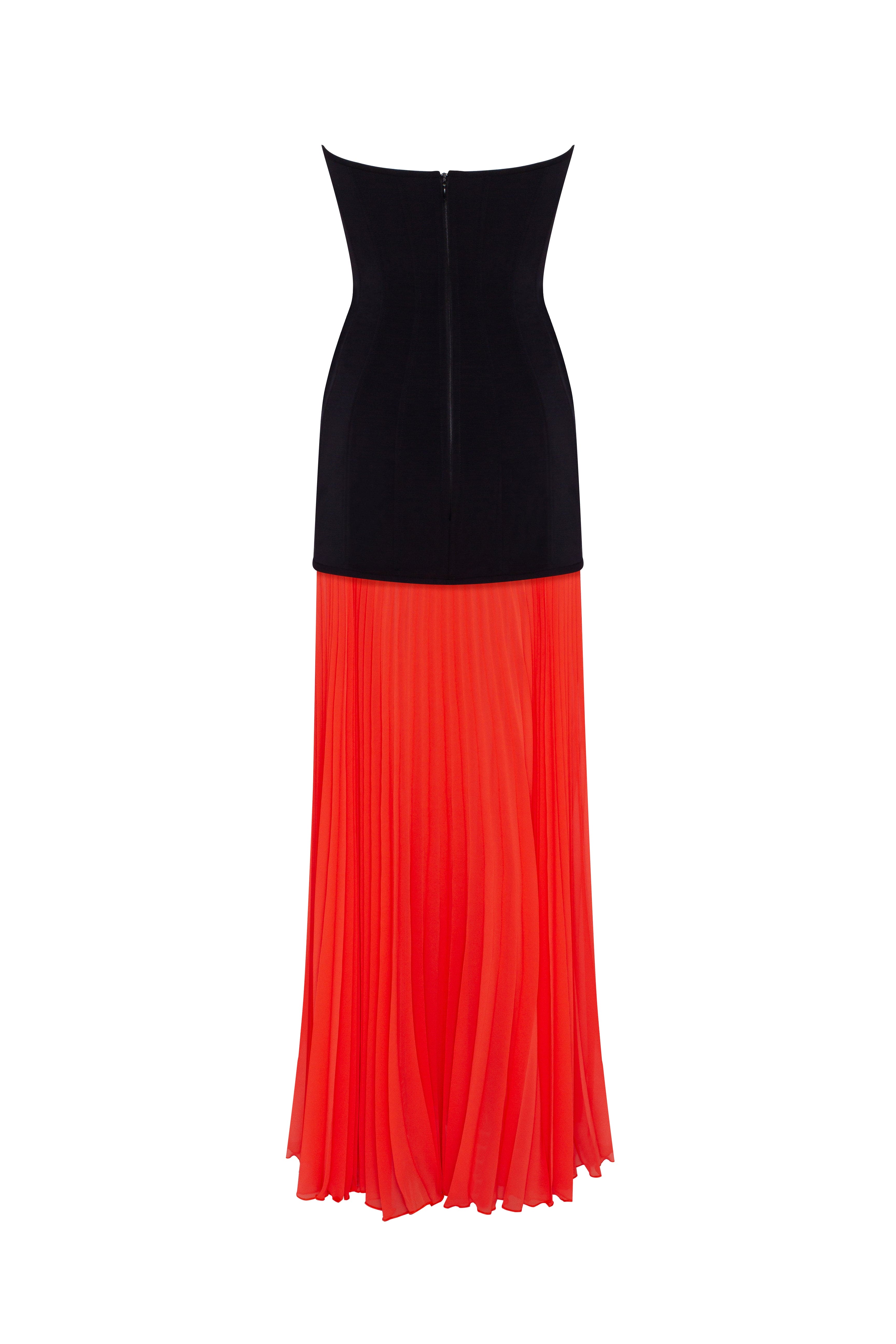 Black&Coral dress with a pleated skirt, Parisienne - Image 4