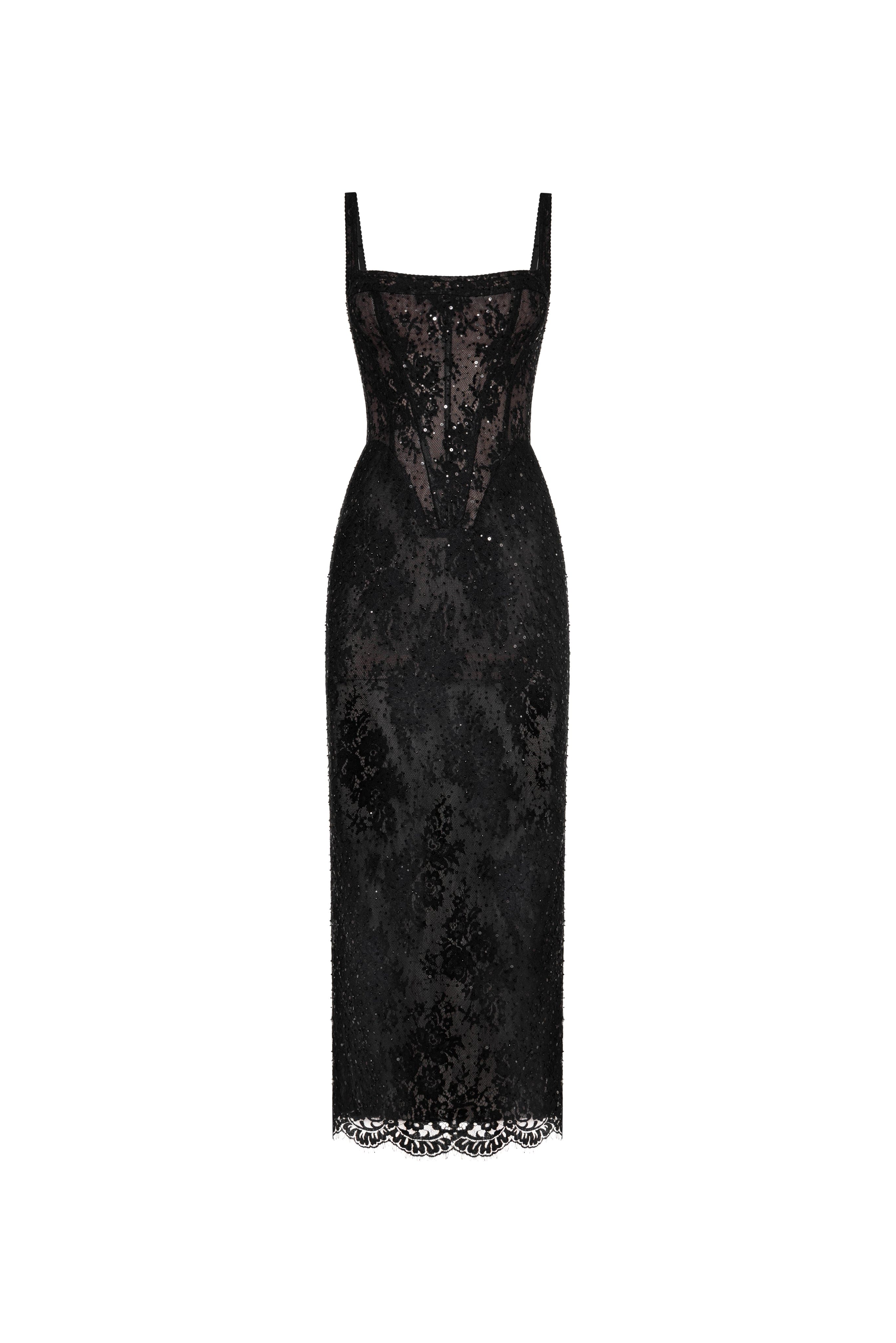Black lace sequinned dress - Image 2