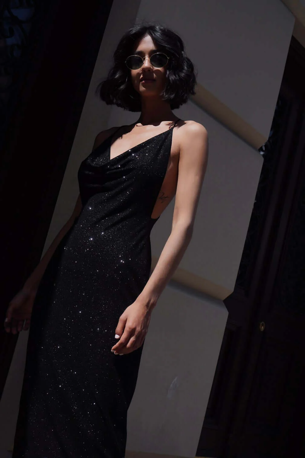 Black Shimmer Midi Slip Dress - Image 8