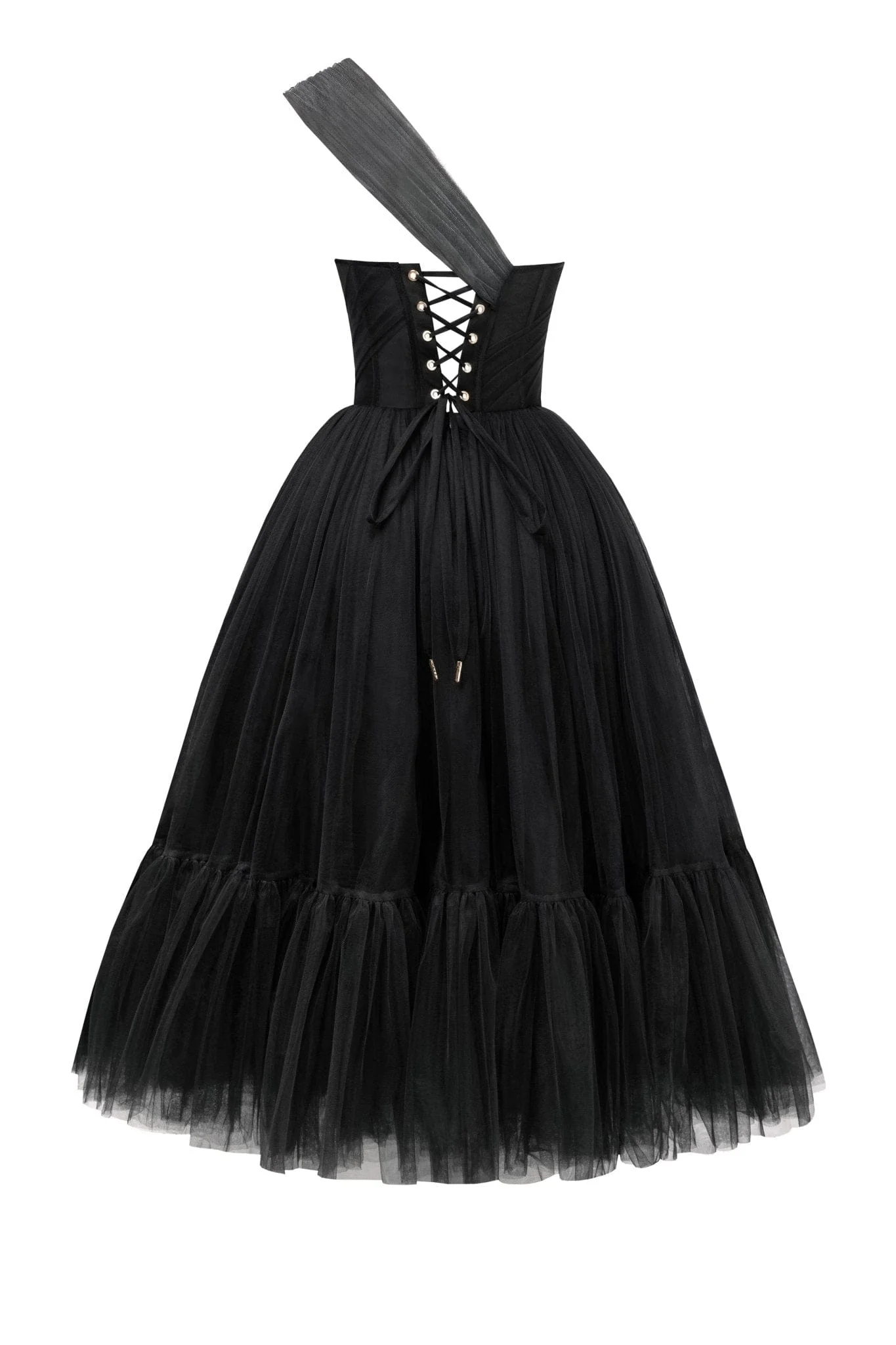 Black One-Shoulder Cocktail Tulle Dress - Image 4