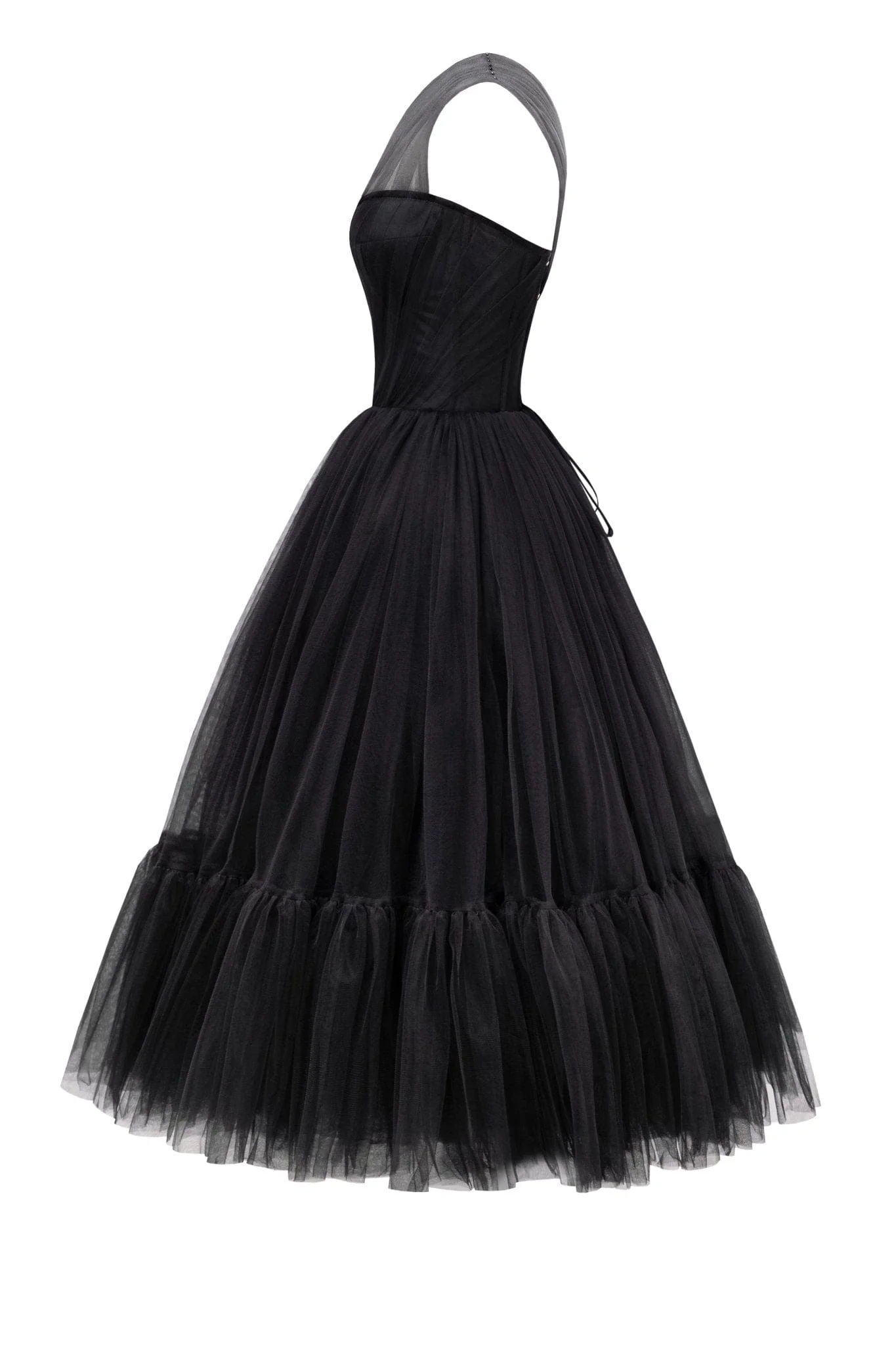 Black One-Shoulder Cocktail Tulle Dress - Image 7