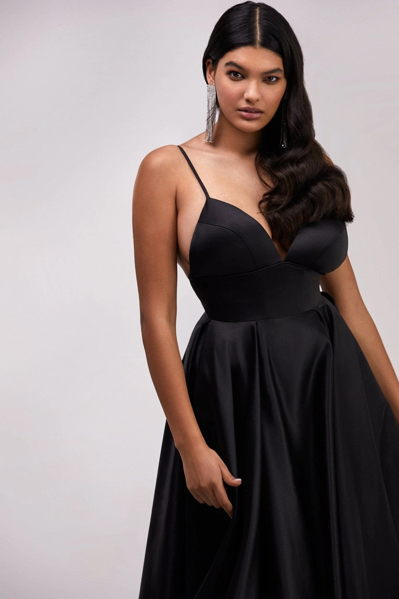 Black Spaghetti strap ball dress with open back