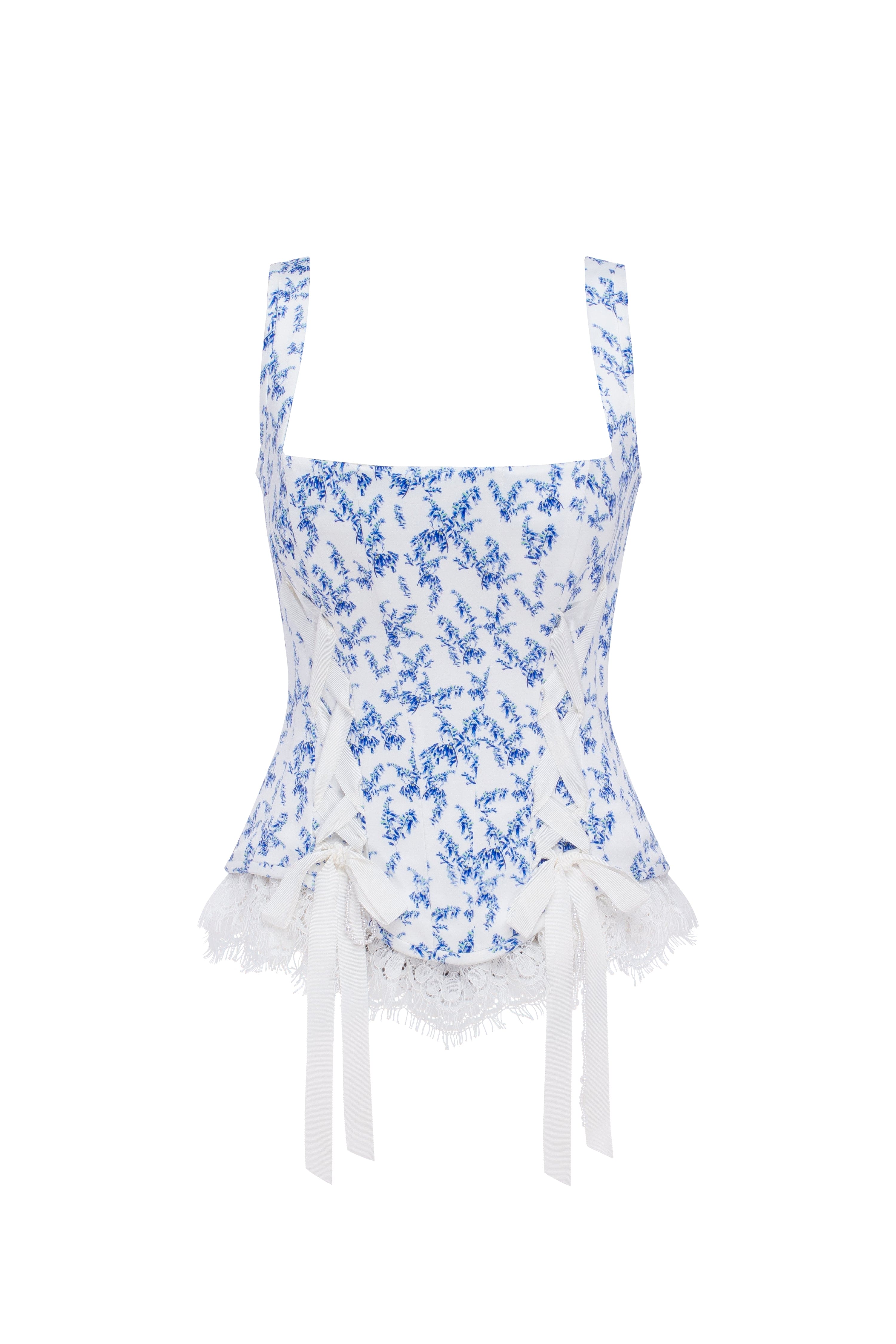 Blue lavender corset on straps with bows and ribbon lacing - Image 2