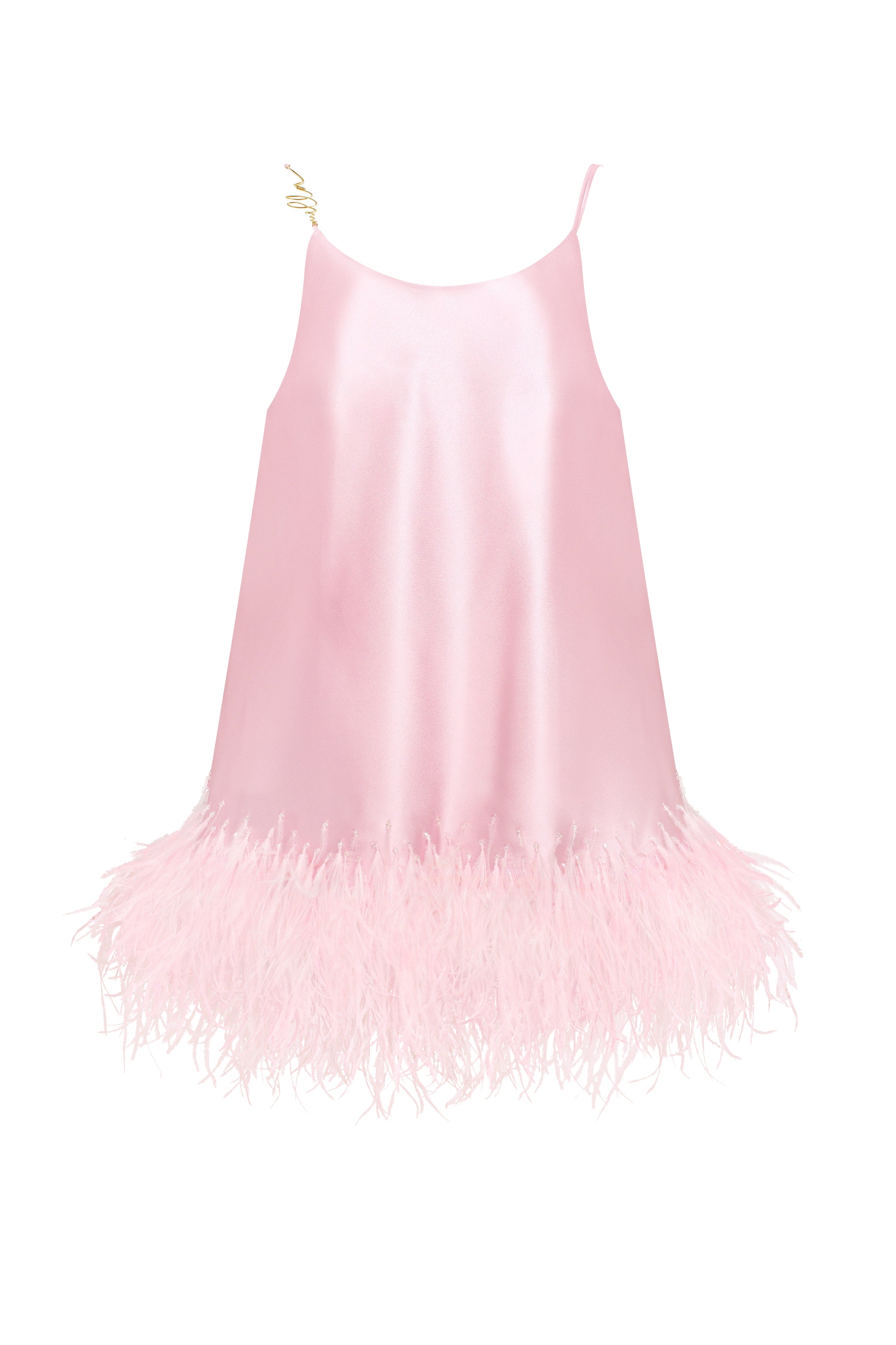 Bohemian pink feather-trimmed slip mini dress, Xo Xo - Image 2