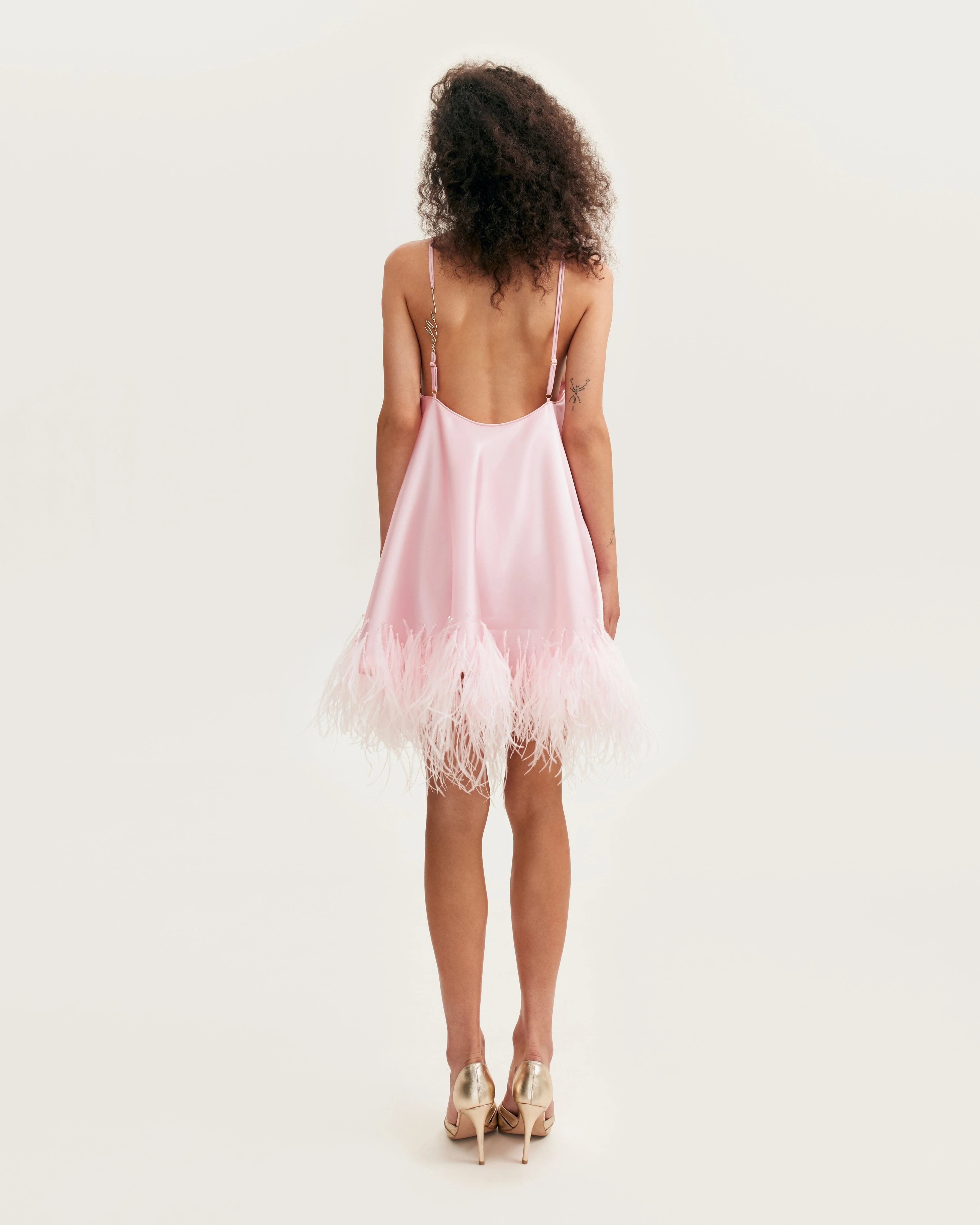 Bohemian pink feather-trimmed slip mini dress, Xo Xo - Image 3