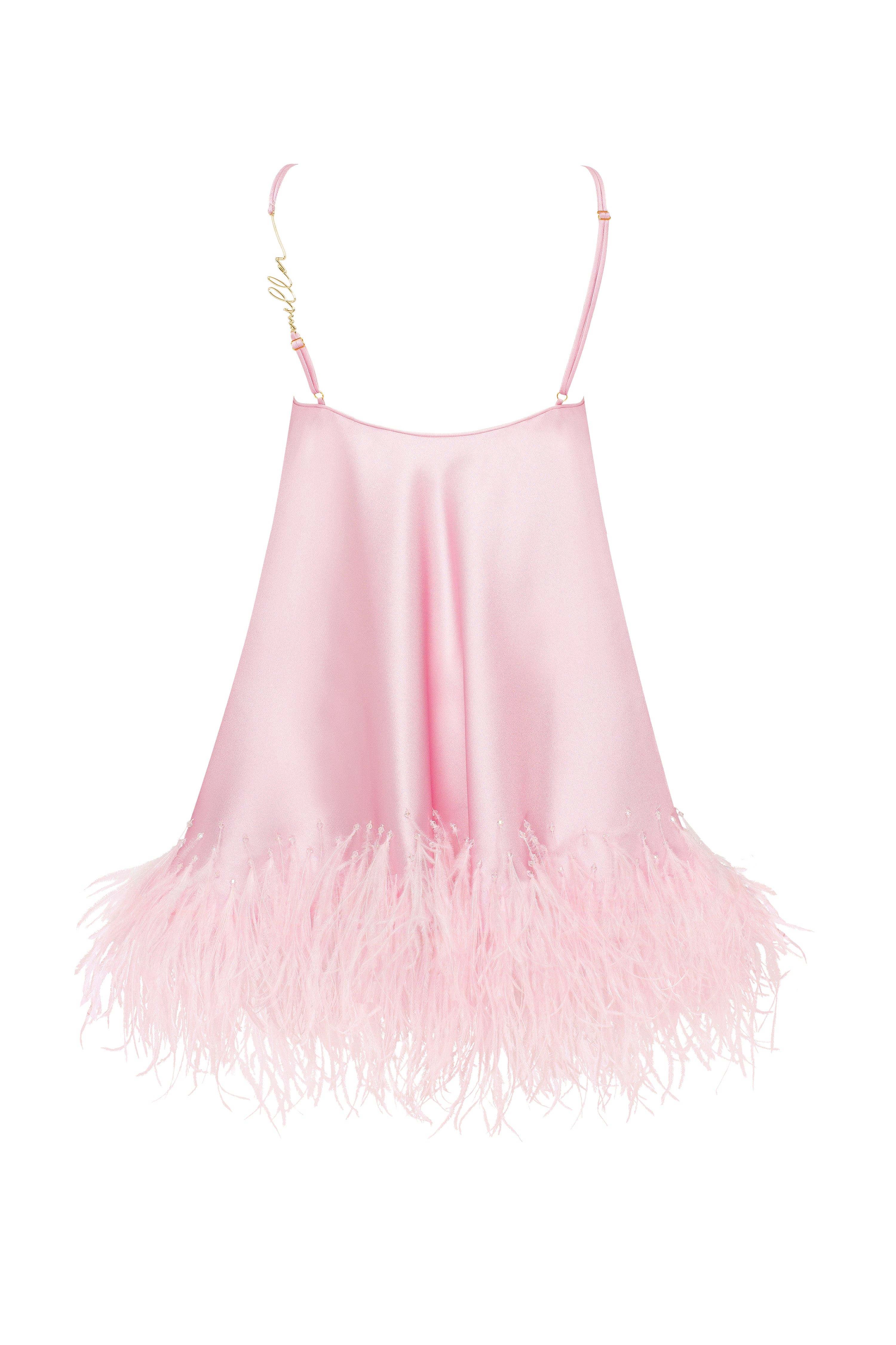 Bohemian pink feather-trimmed slip mini dress, Xo Xo - Image 4