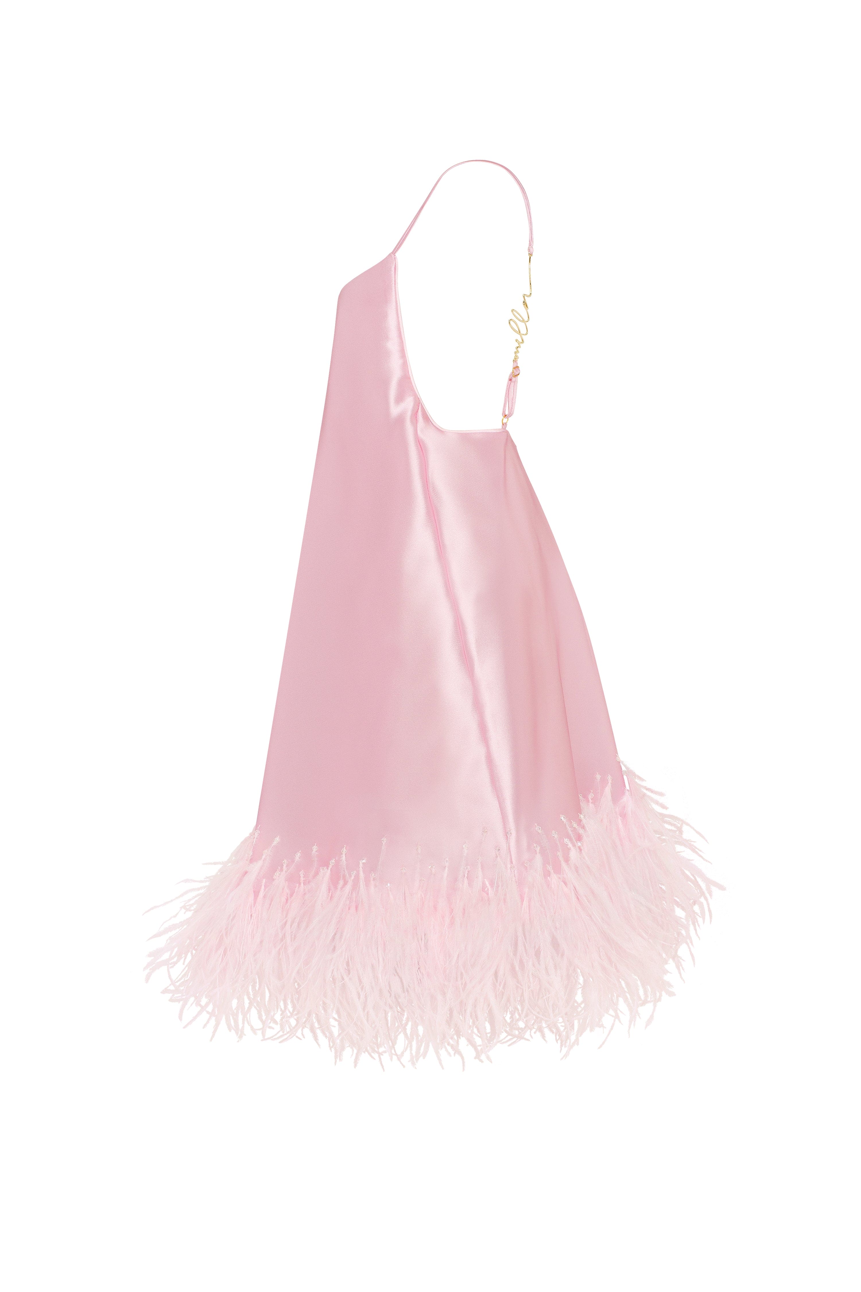 Bohemian pink feather-trimmed slip mini dress, Xo Xo - Image 7
