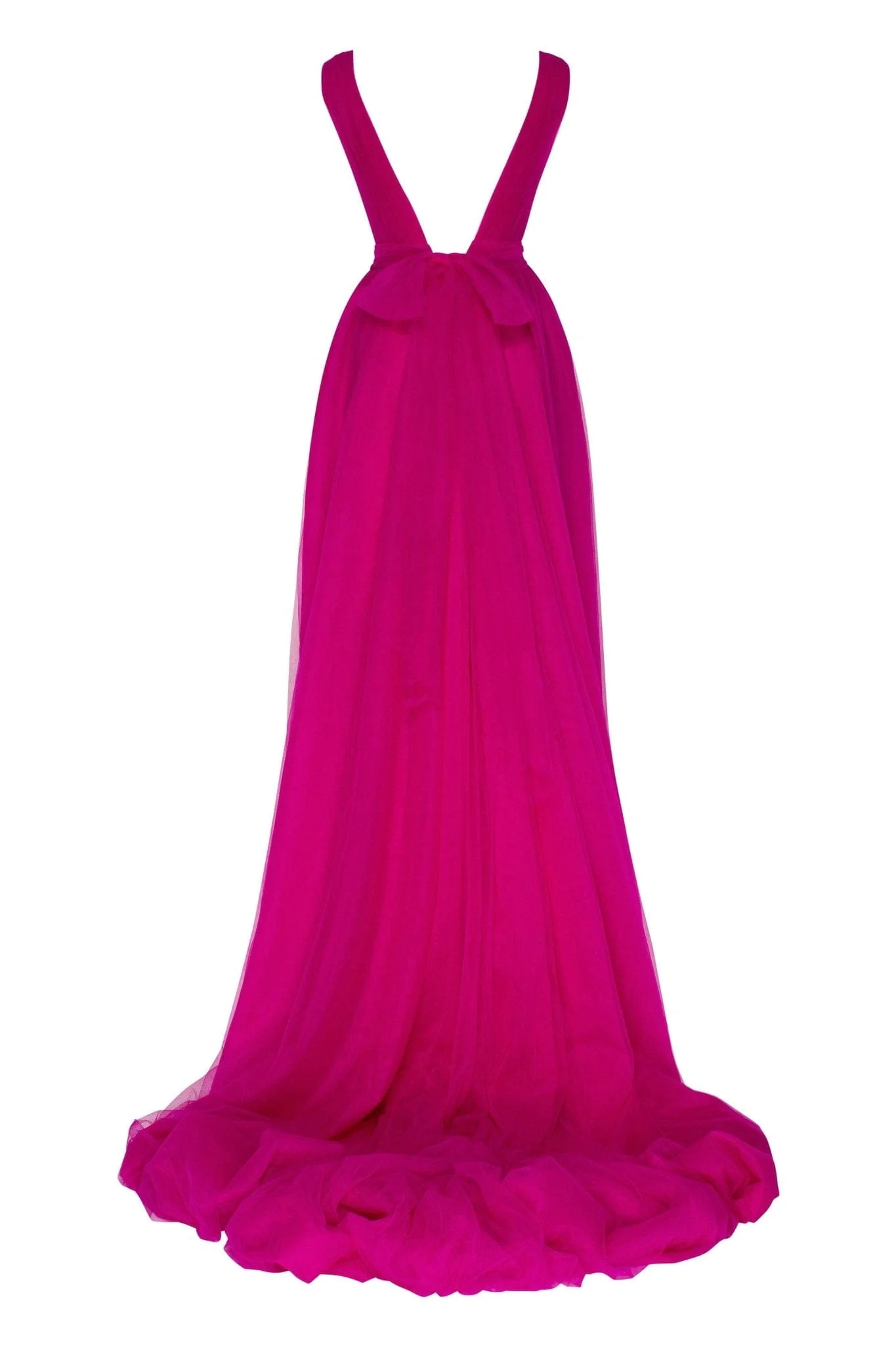 Fuchsia Bow-Back Maxi Evening Tulle Dress - Image 4
