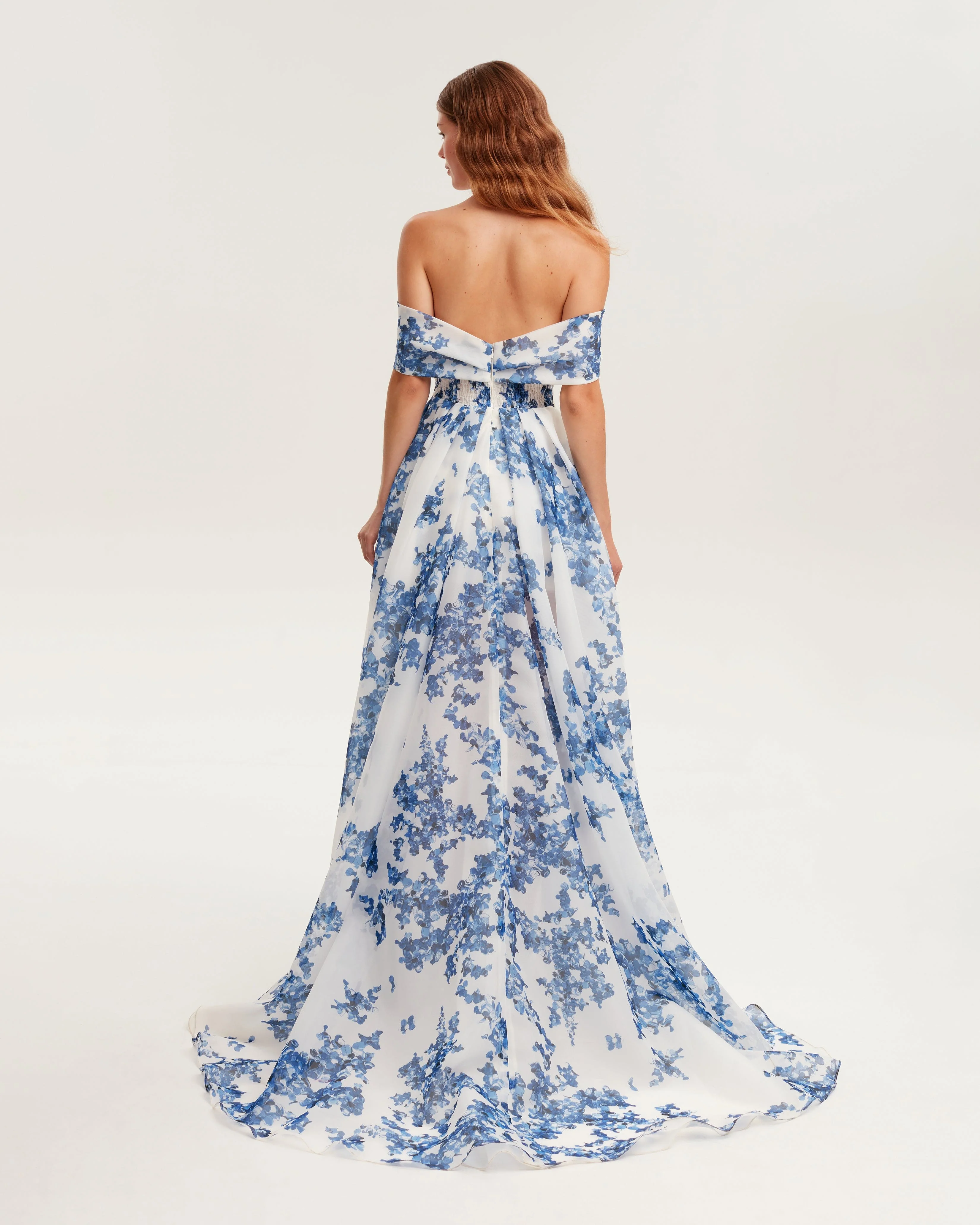 Catchy off-the-shoulder blue hydrangea maxi dress, Garden of Eden - Image 3
