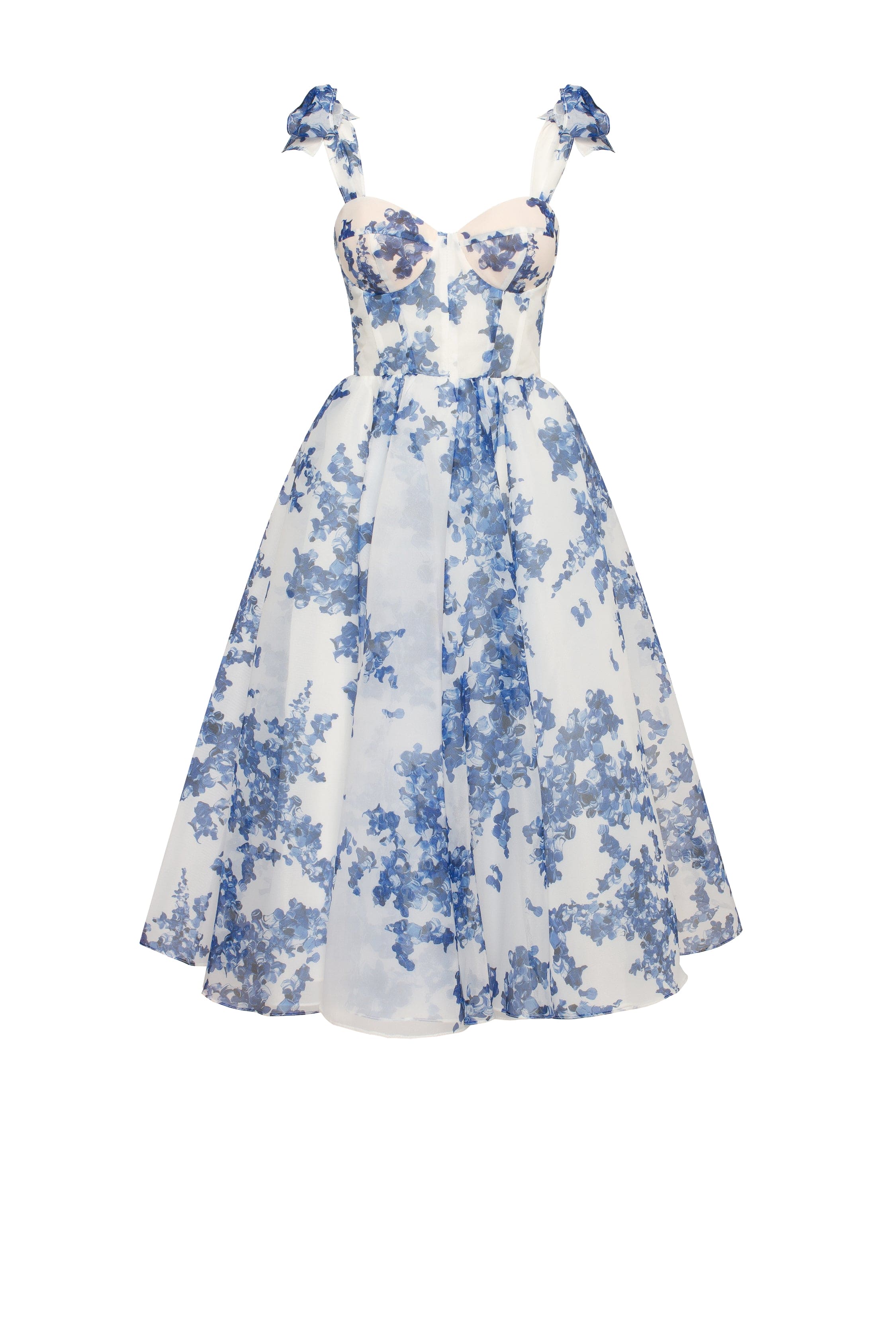 Charming blue hydrangea-patterned organza midi dress, Garden of Eden - Image 2