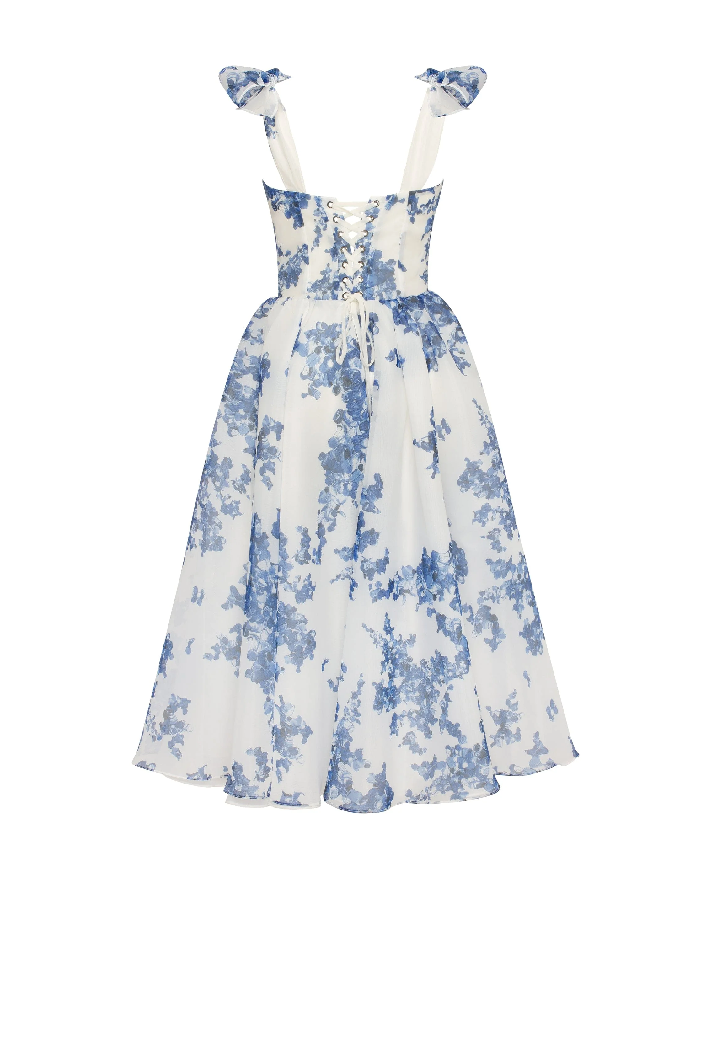 Charming blue hydrangea-patterned organza midi dress, Garden of Eden - Image 4