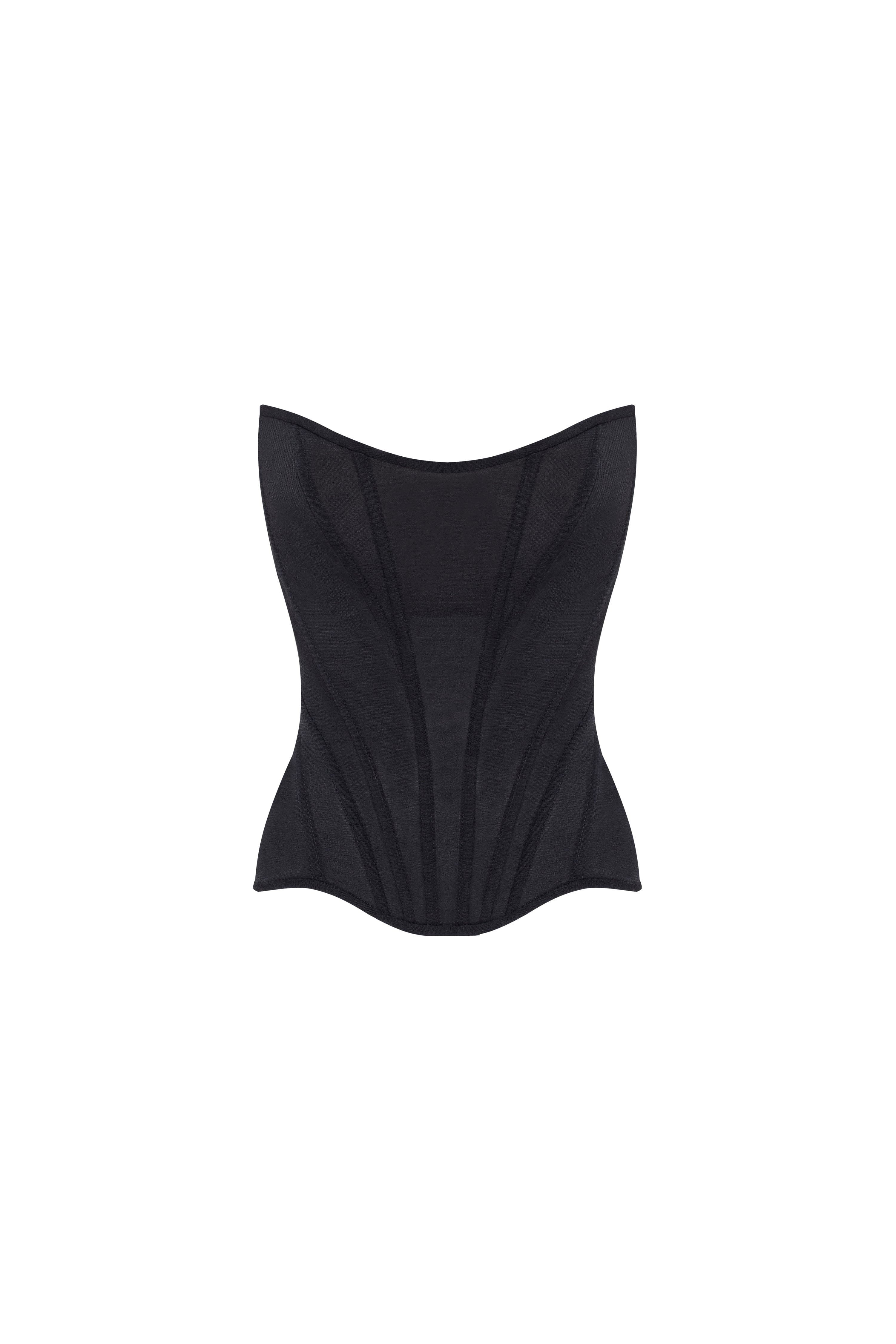 Chic low-waist black fitted corset, Midnight Walk - Image 2
