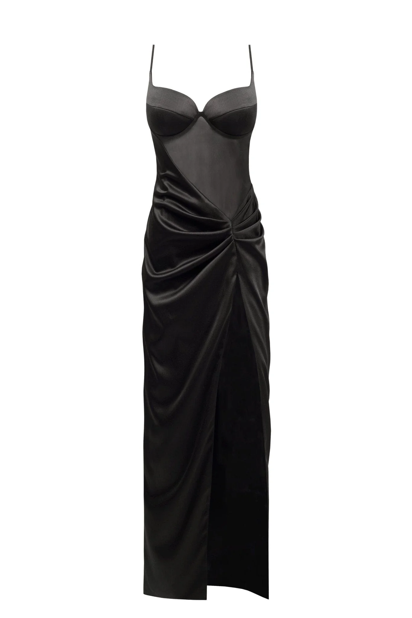 Chic satin maxi dress with semi-transparent bodice - Image 2