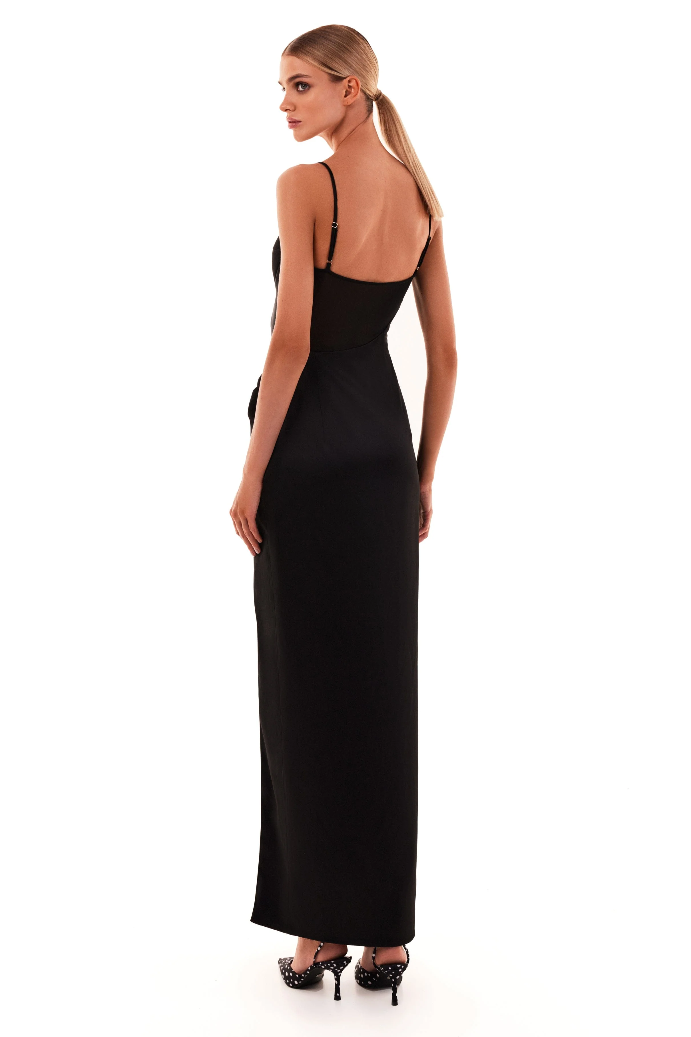 Chic satin maxi dress with semi-transparent bodice - Image 3