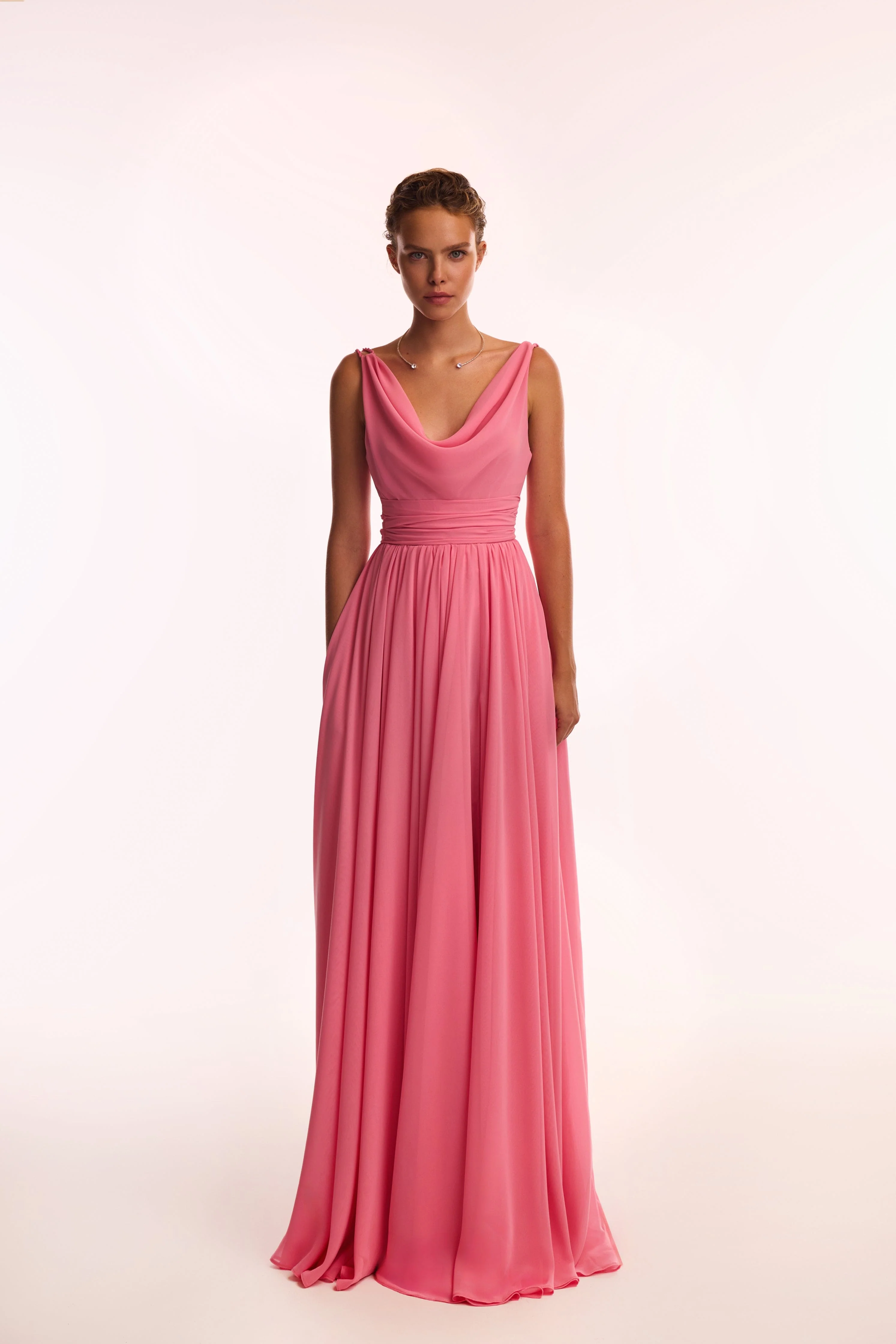 Classy pink pleated maxi dress - Image 9
