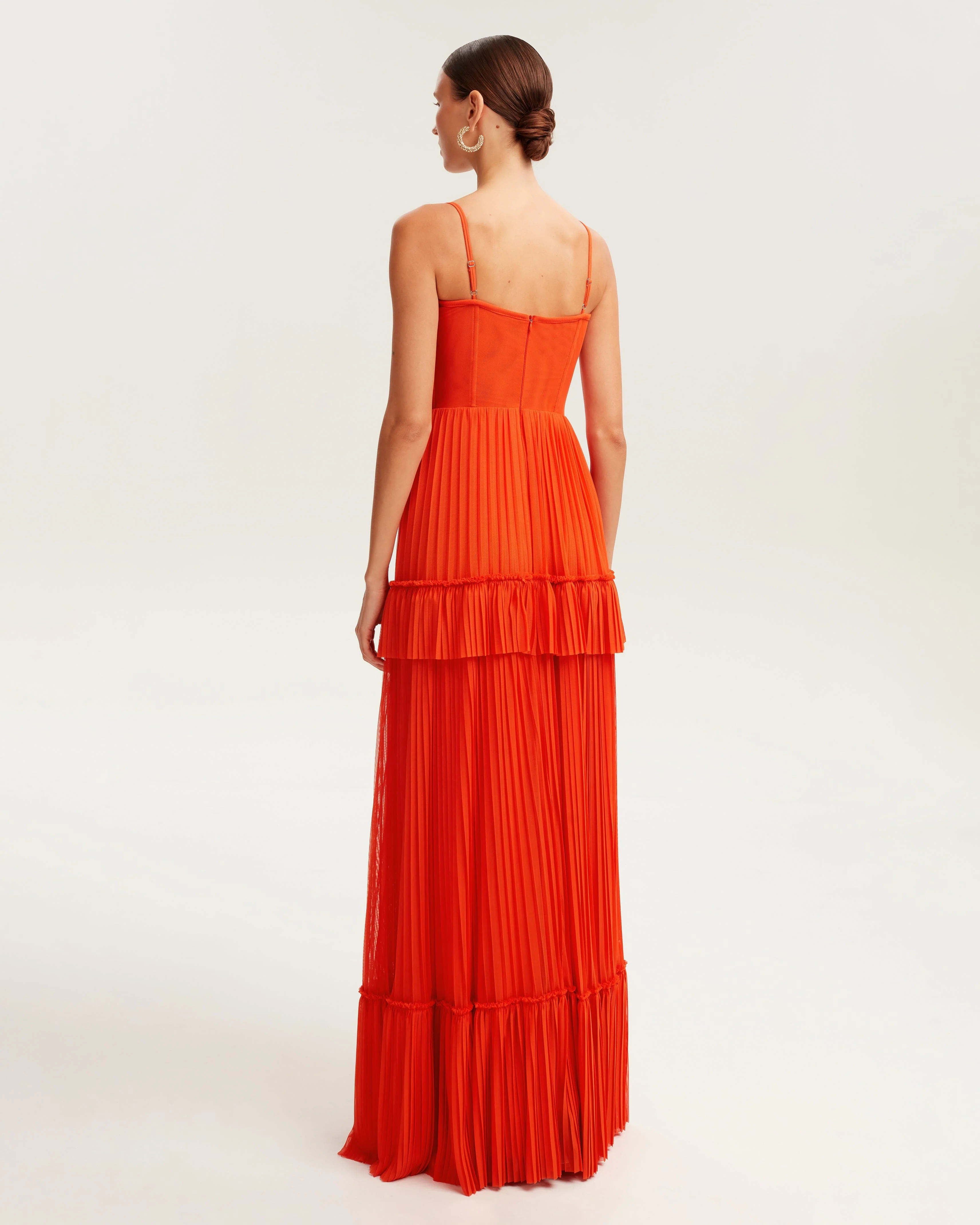Coral spaghetti strap pleated maxi dress, Garden of Eden - Image 3