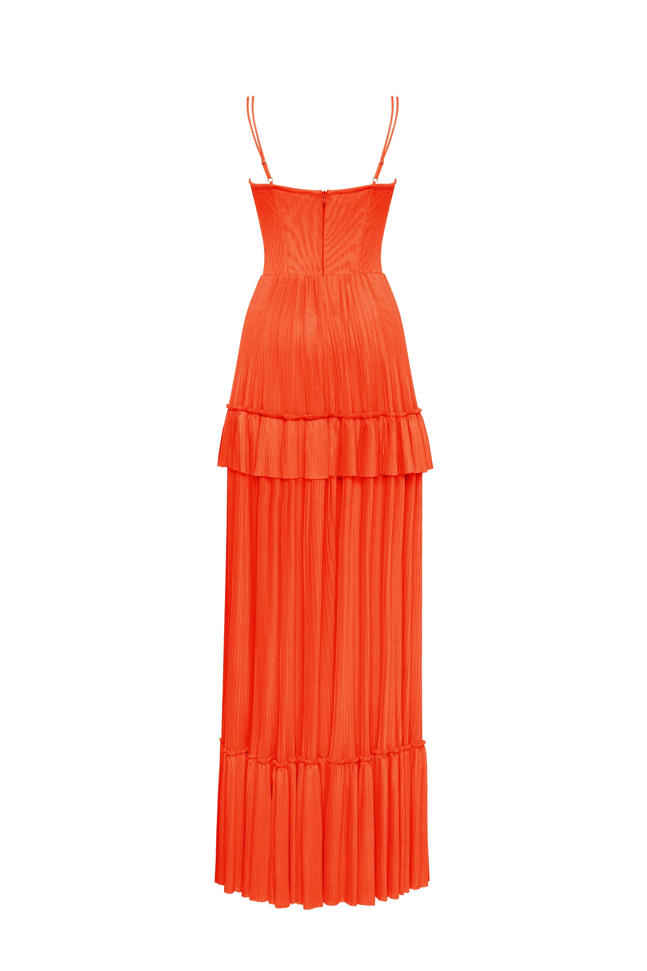 Coral spaghetti strap pleated maxi dress, Garden of Eden - Image 4