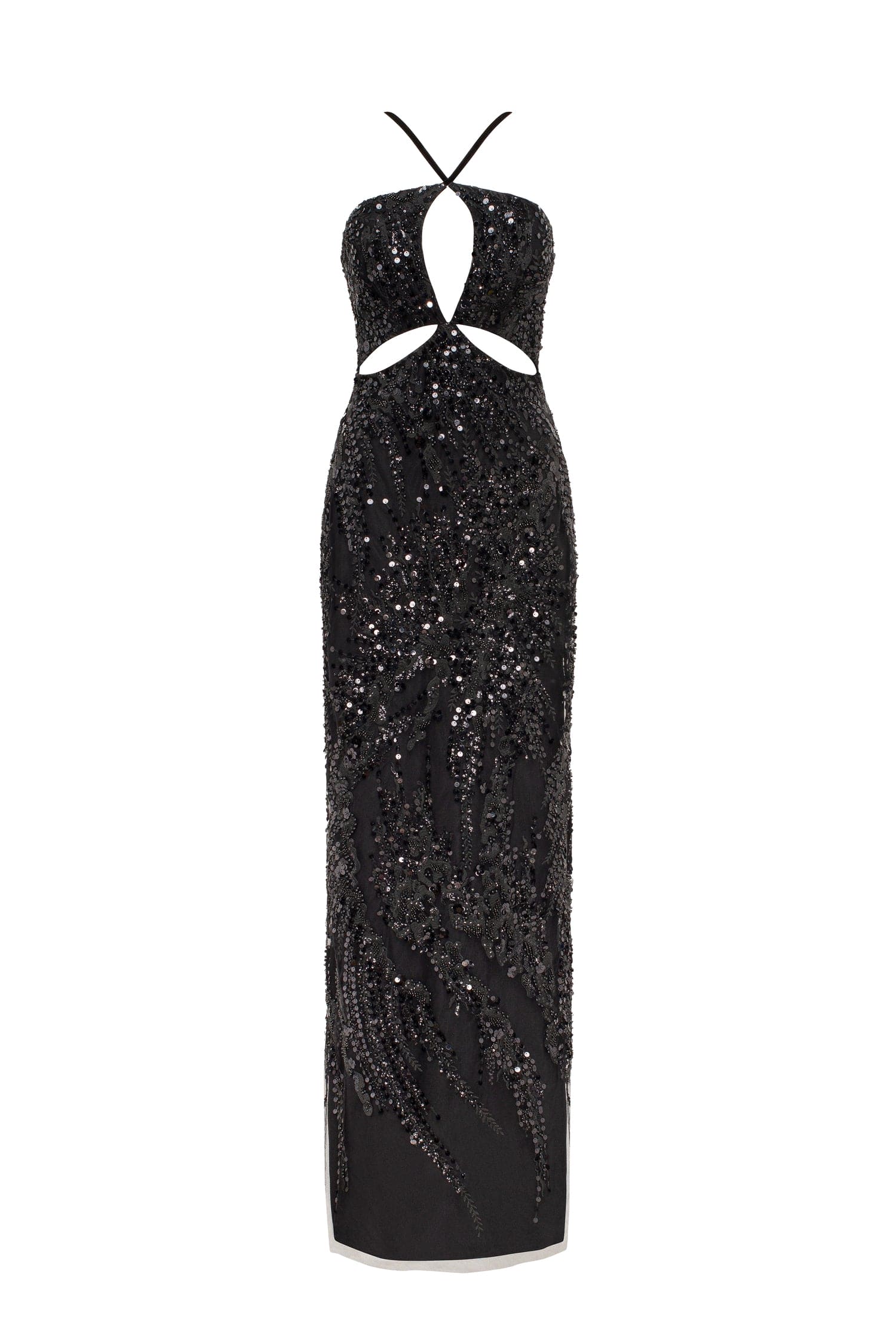 Cut-out halterneck black maxi covered in sequins, Smoky Quartz - Image 2