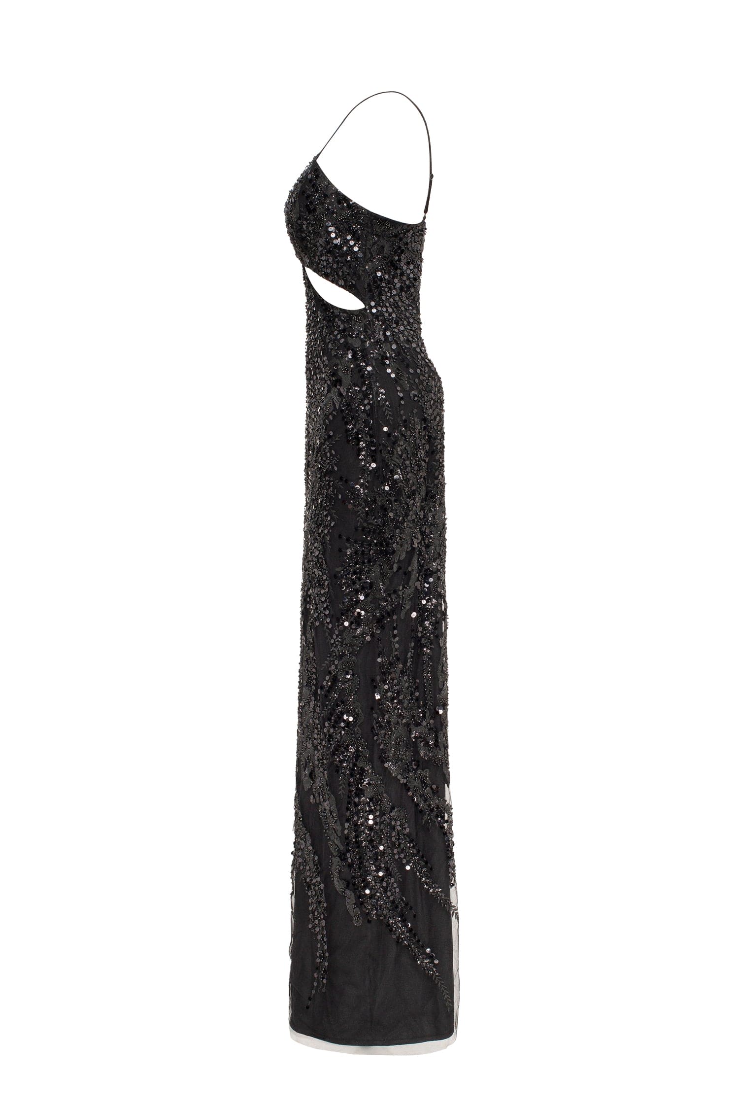 Cut-out halterneck black maxi covered in sequins, Smoky Quartz - Image 7