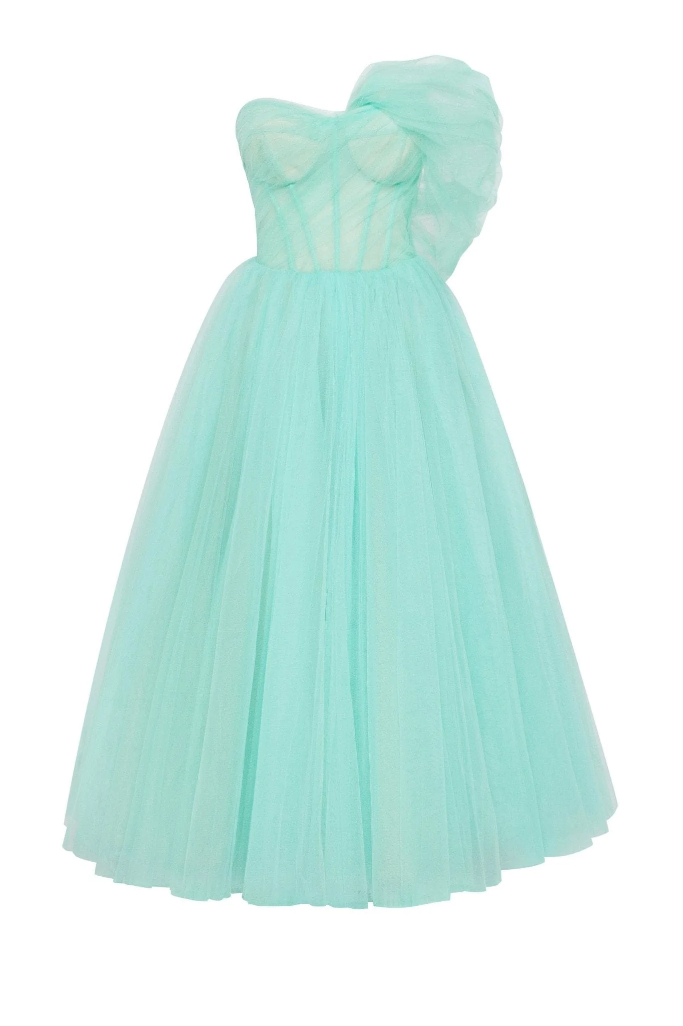 Cute one-shoulder minty green tulle midi dress - Image 2