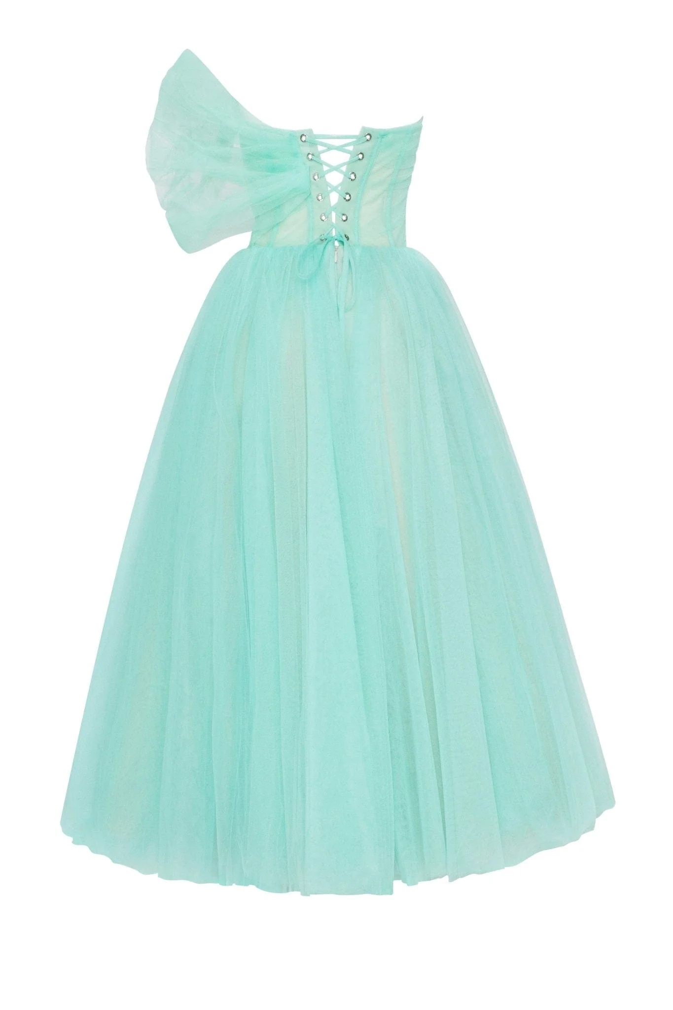 Cute one-shoulder minty green tulle midi dress - Image 4