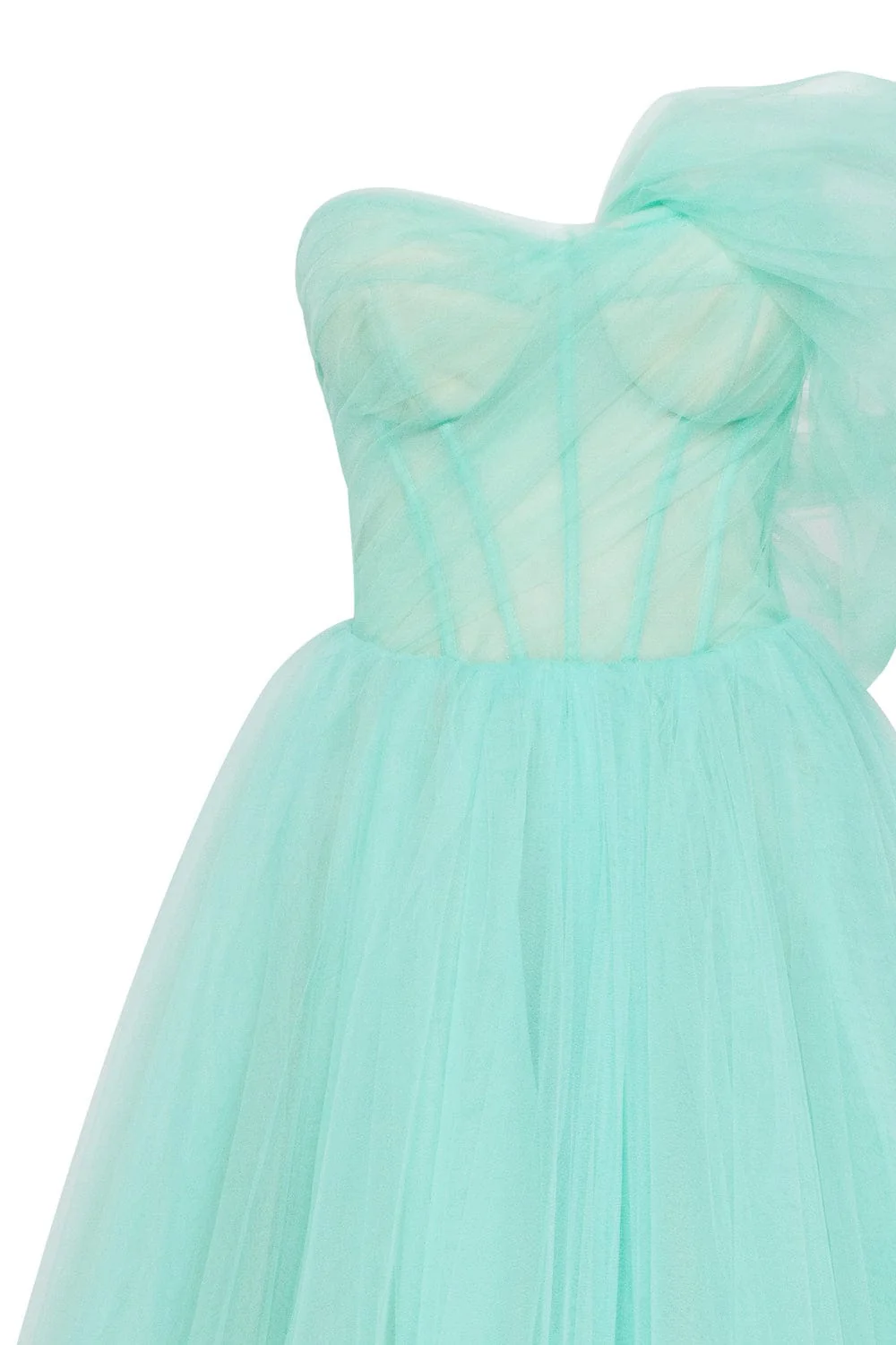 Cute one-shoulder minty green tulle midi dress - Image 6