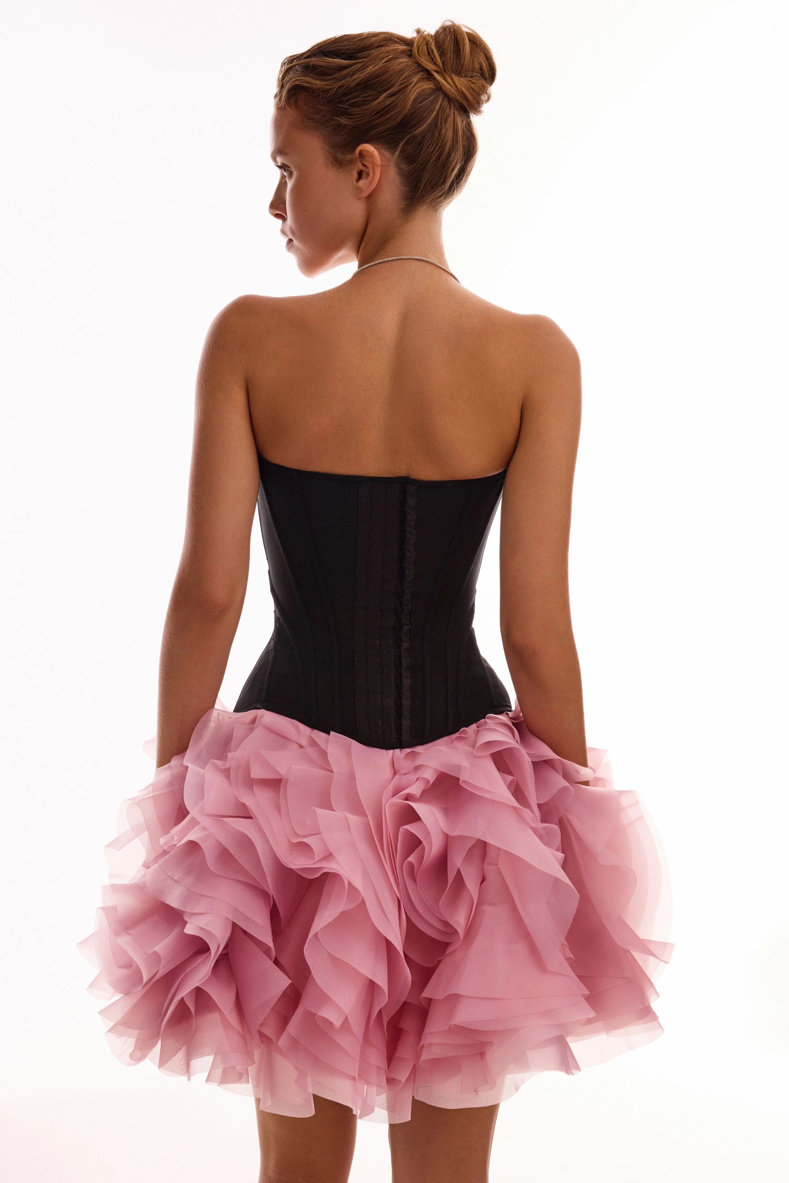 Danceable mini skirt with ruched flower appliques in pink, Midnight Walk - Image 7