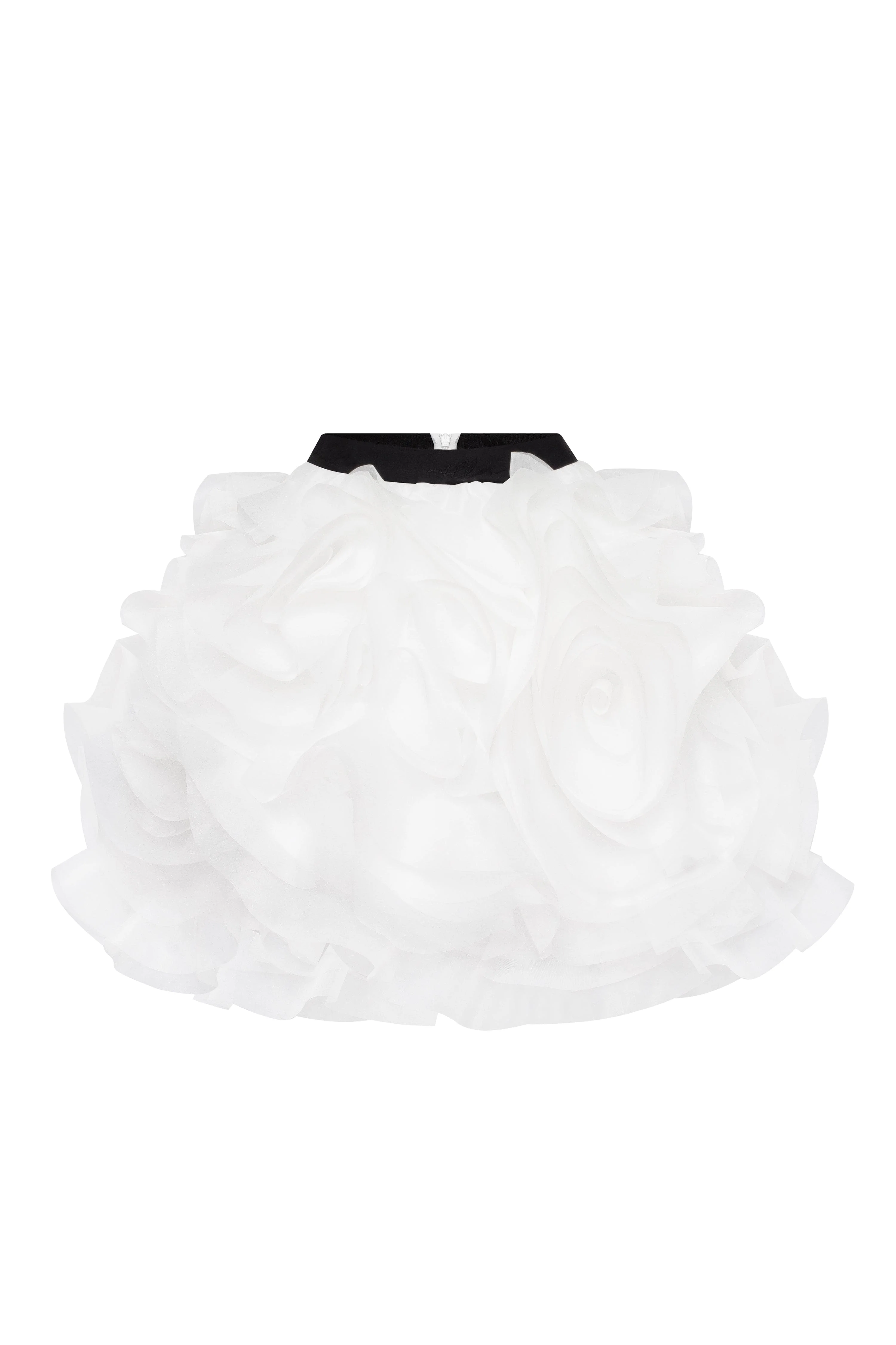 Danceable mini skirt with ruched flower appliques in white, Midnight Walk - Image 2