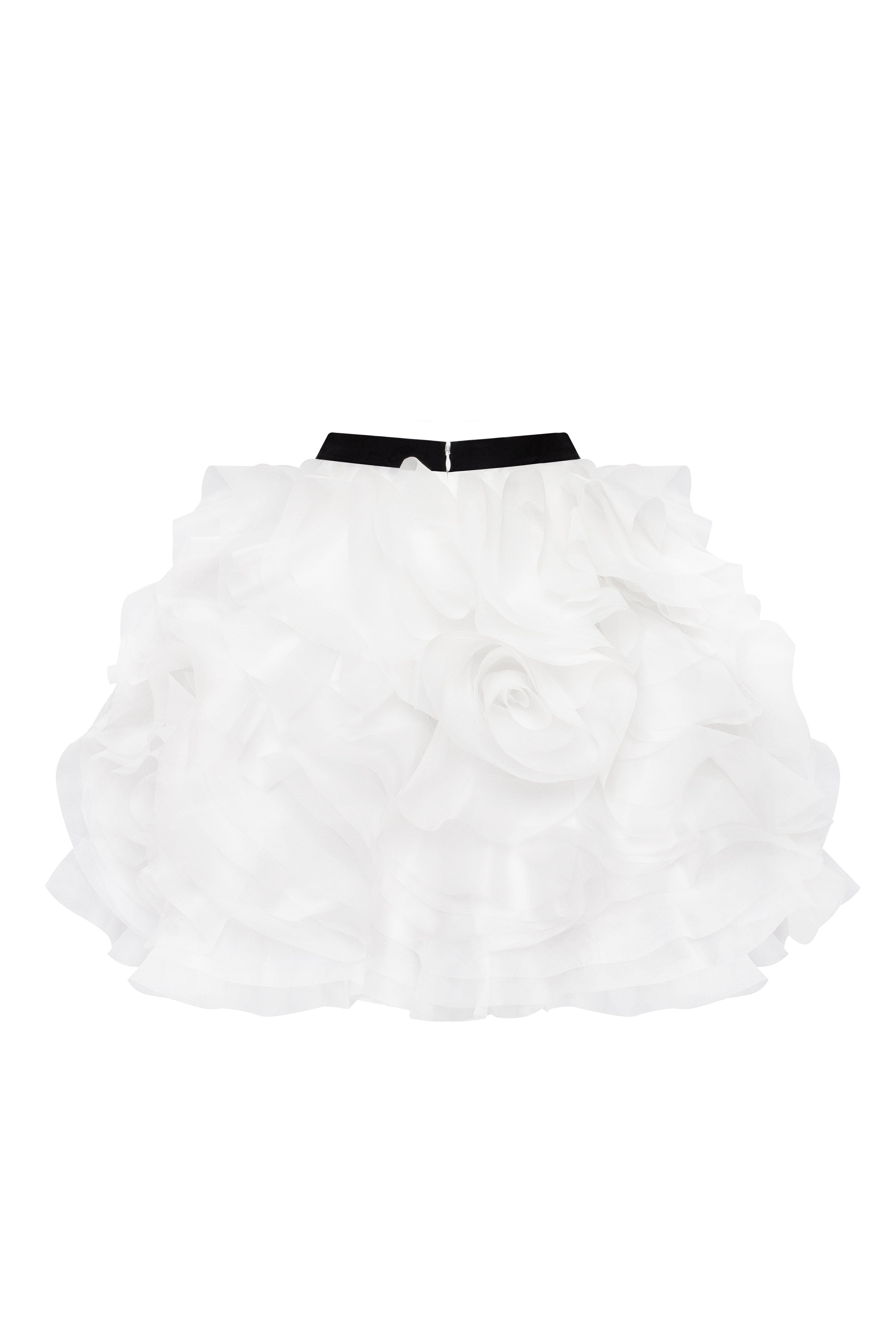 Danceable mini skirt with ruched flower appliques in white, Midnight Walk - Image 4