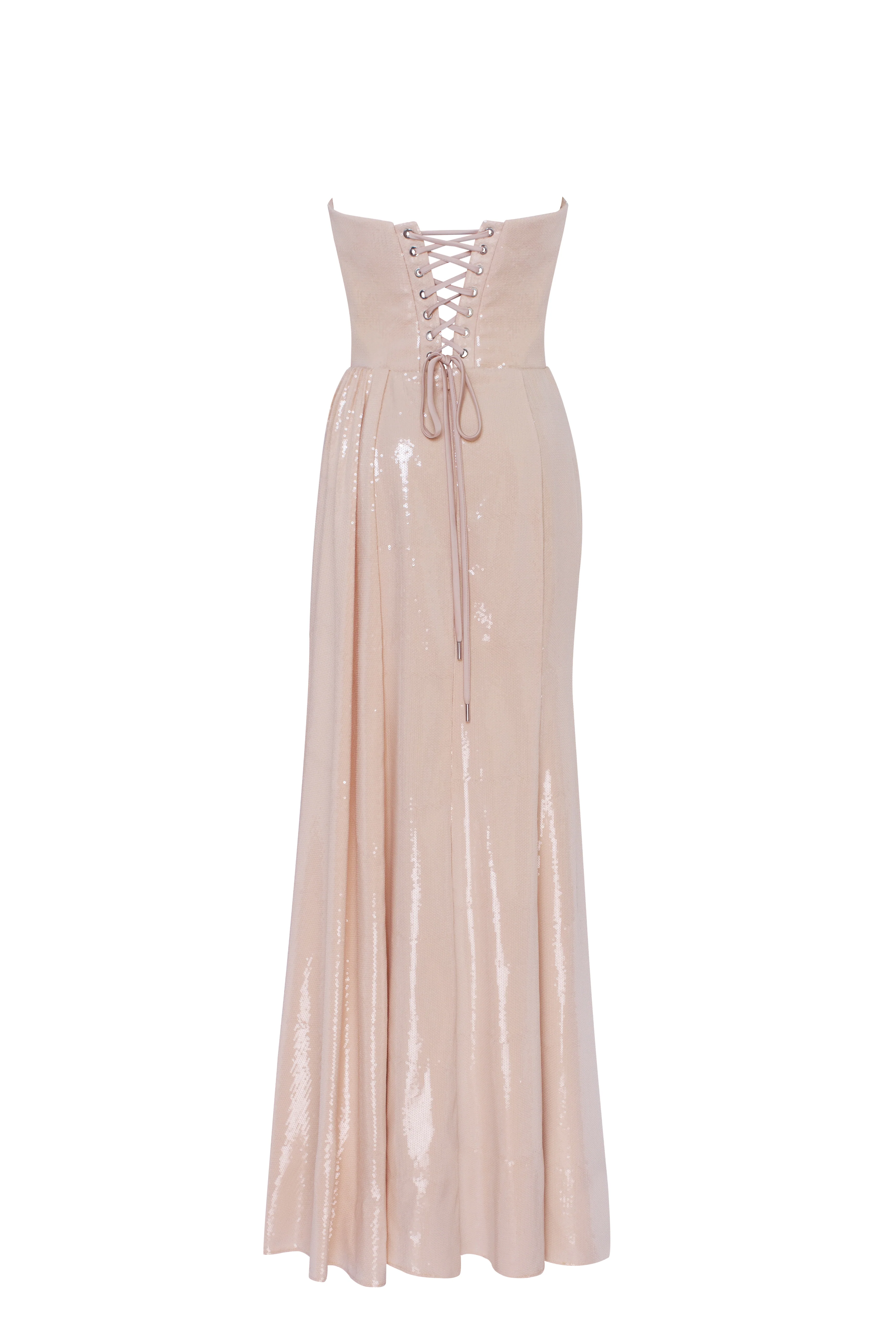 Dazzling sequinned maxi dress in nude with flower detail - Image 4
