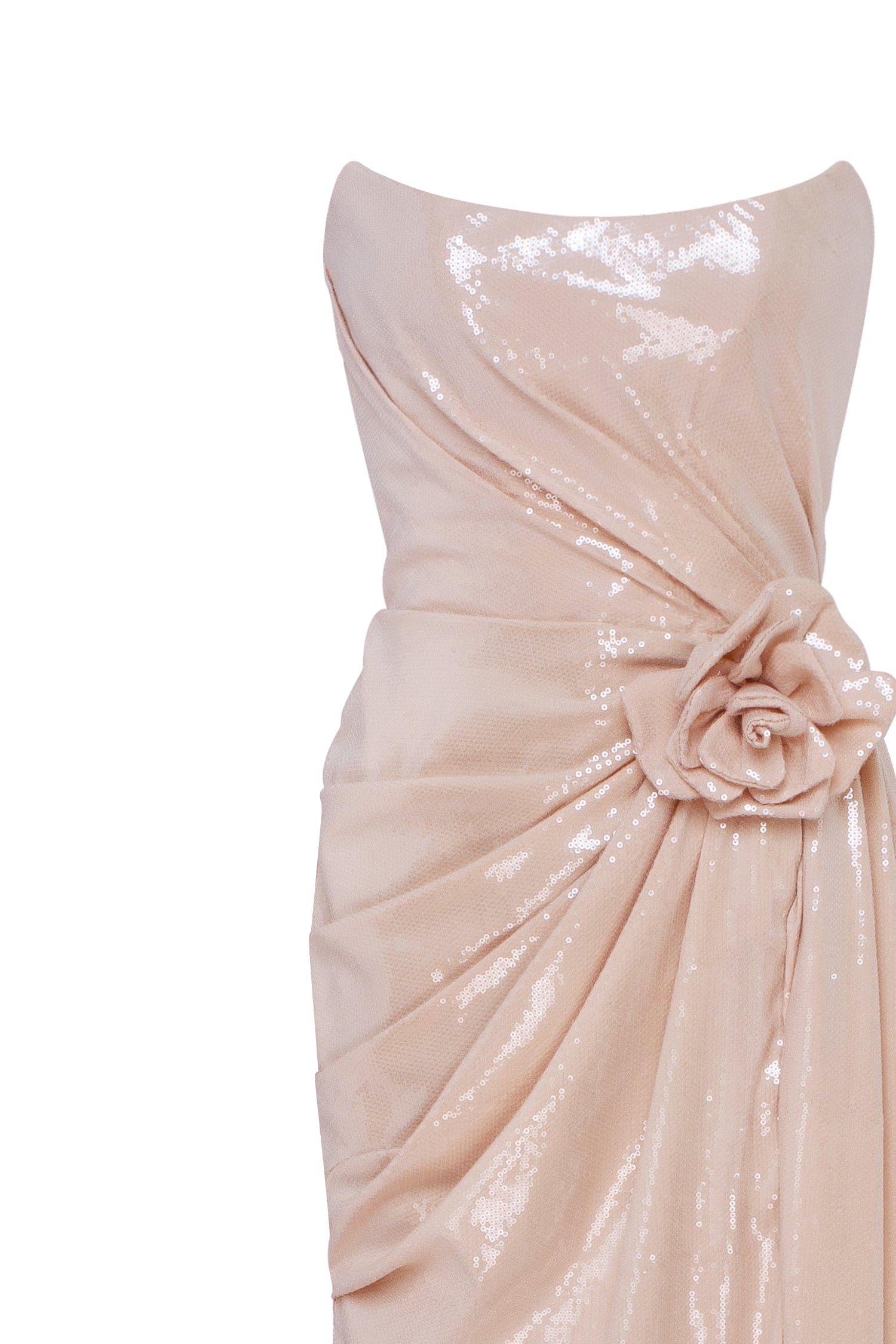 Dazzling sequinned maxi dress in nude with flower detail - Image 6