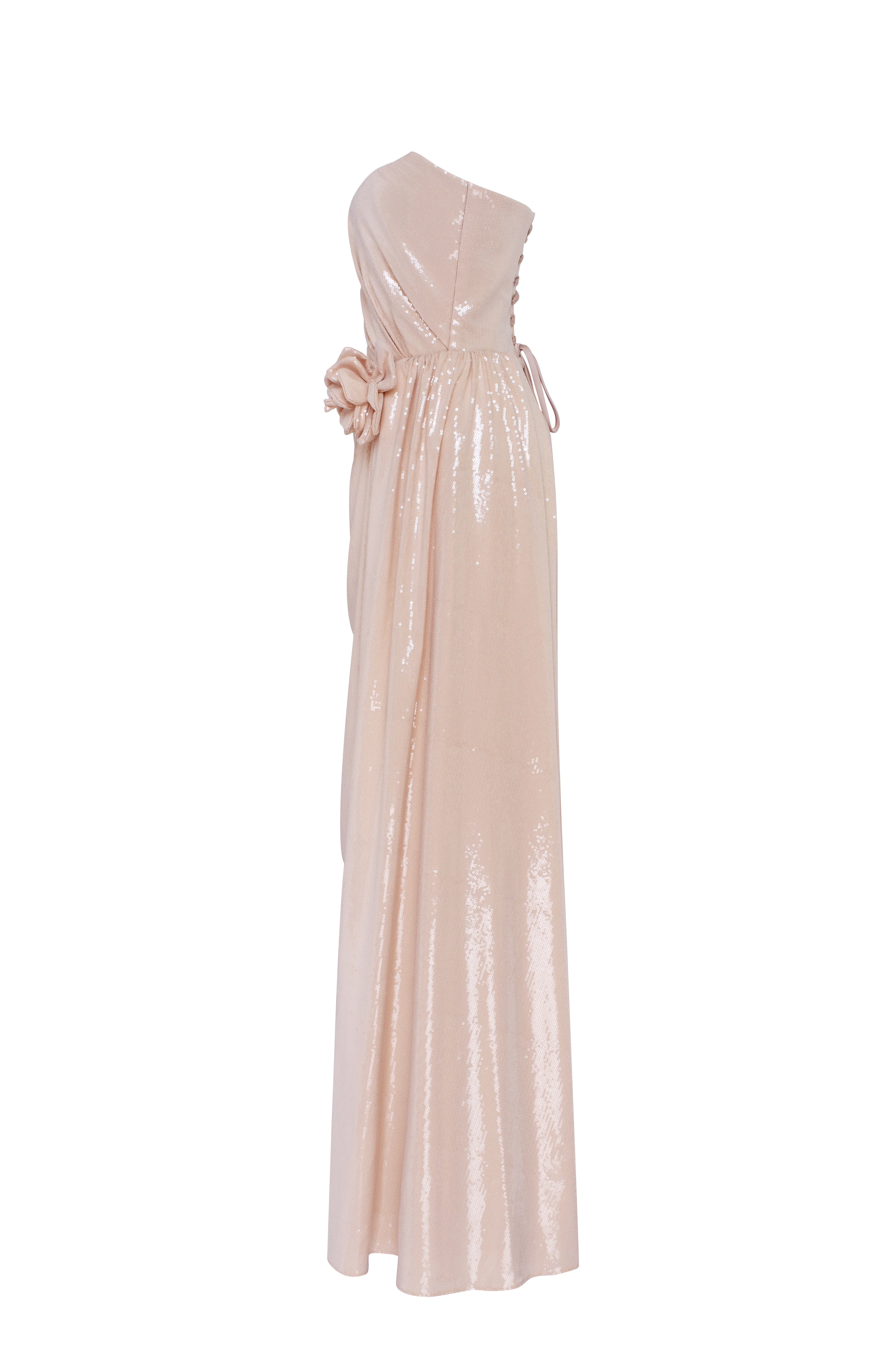 Dazzling sequinned maxi dress in nude with flower detail - Image 7