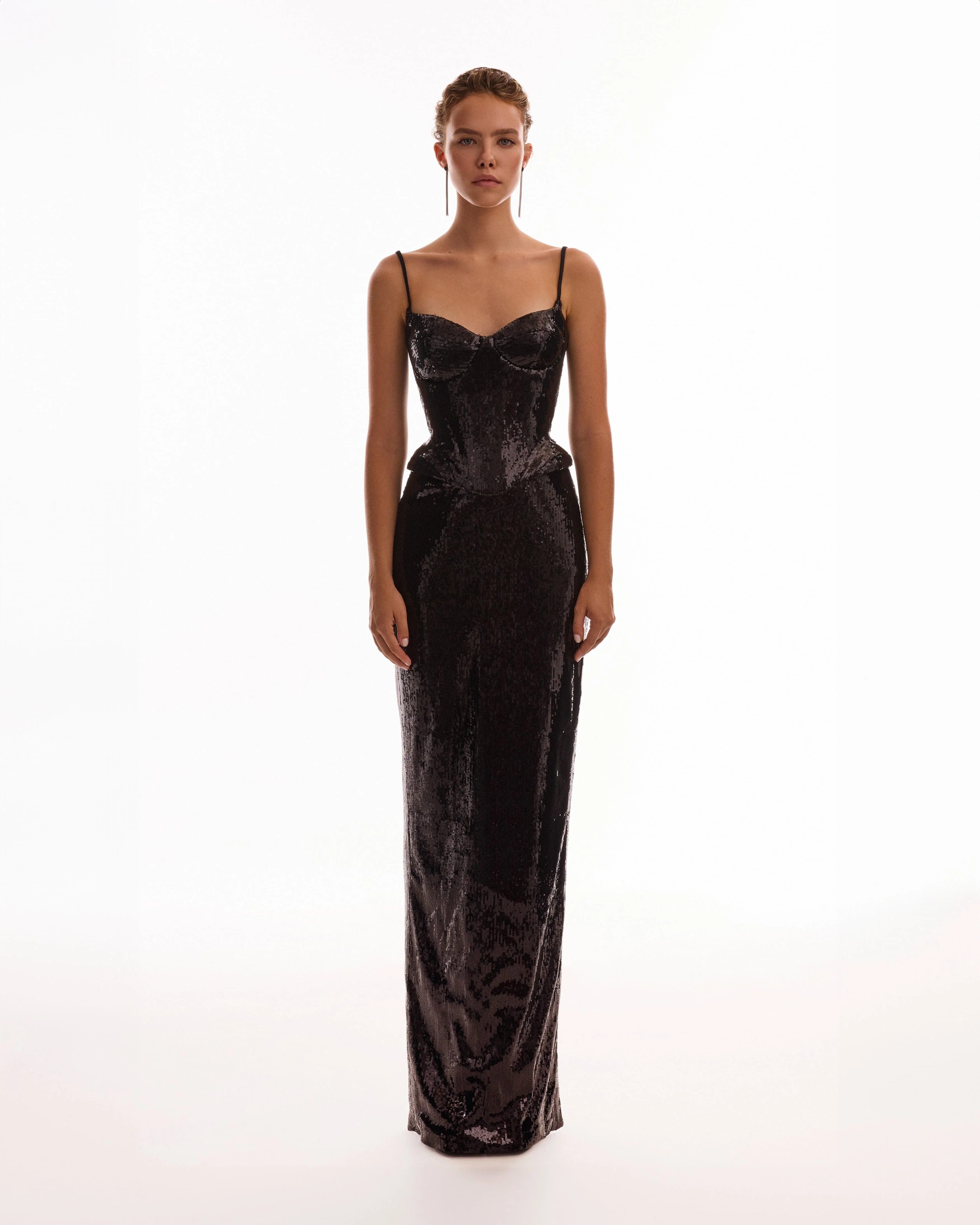Sensational spaghetti straps sequined black corset, Midnight Walk - Image 5