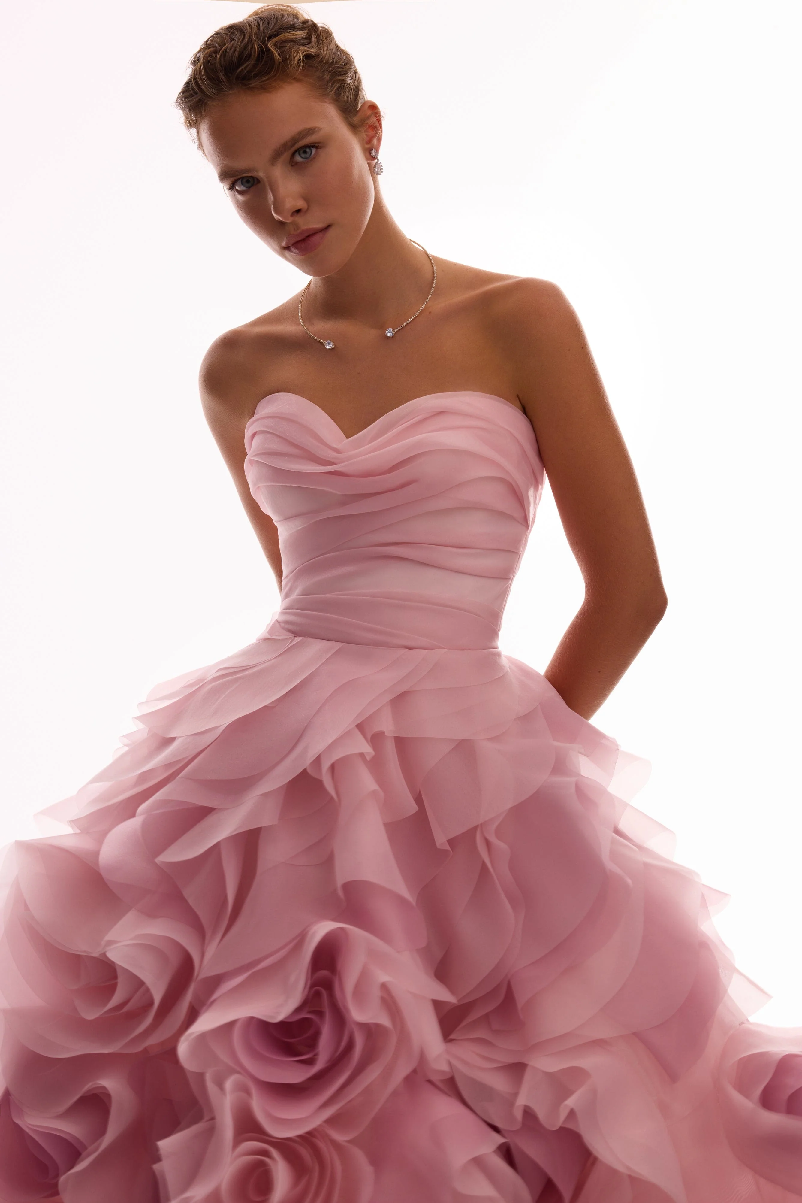 Dramatic flowered organza midi dress in misty rose, Glow-Up - Image 5