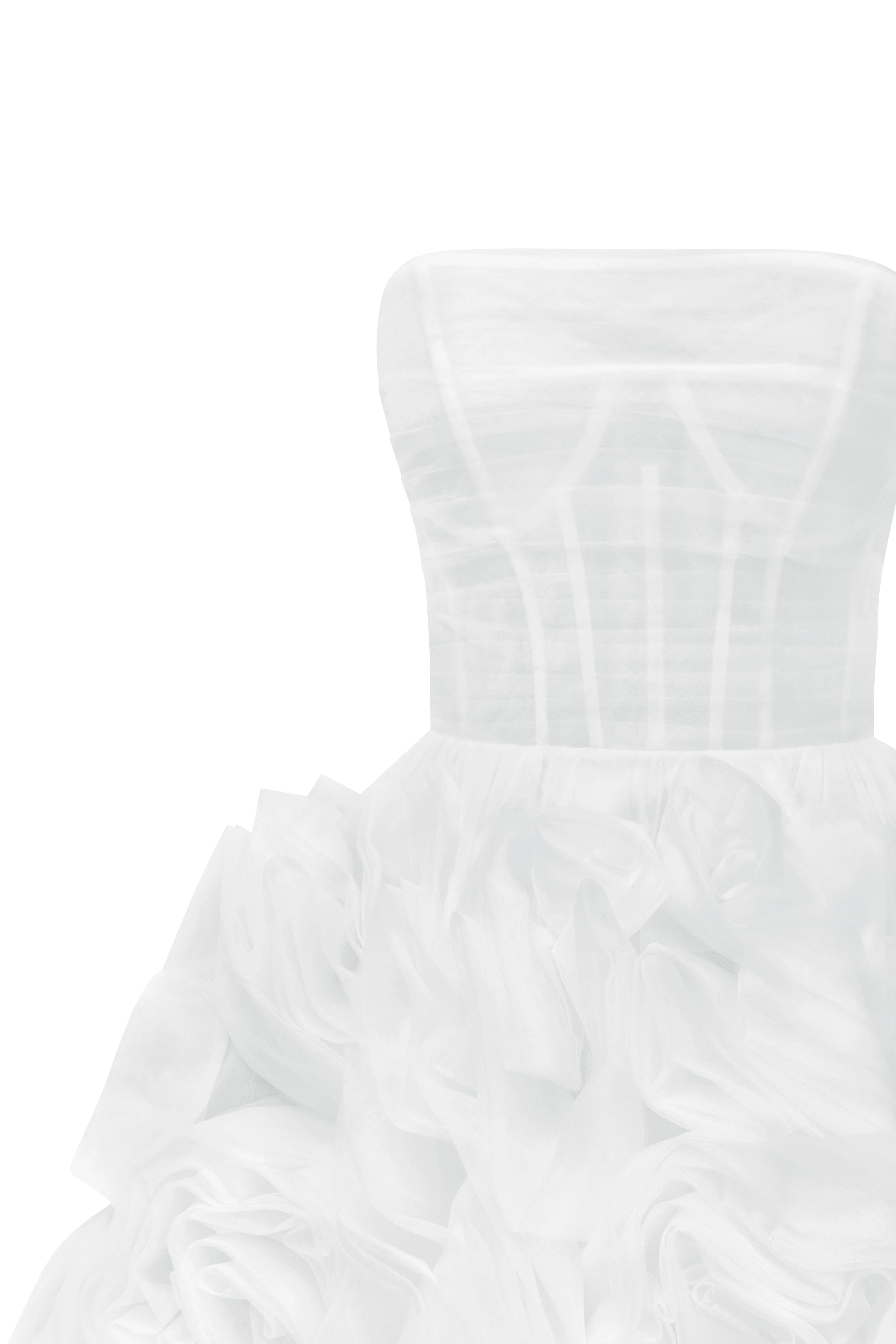 Dramatically flowered tulle dress in white - Image 6