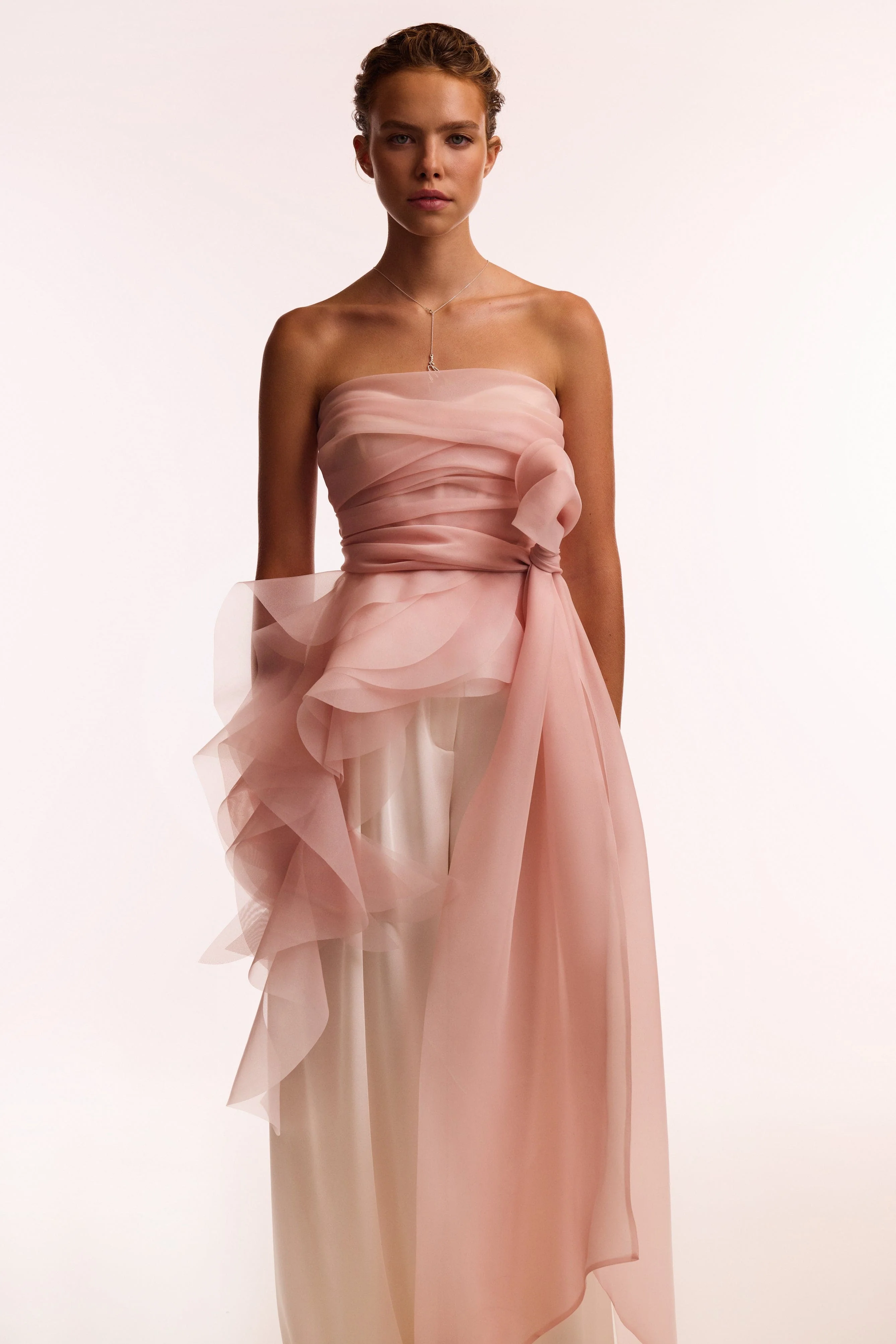 Dreamy off-shoulder blouse with meringue flounces in misty rose, Midnight Walk - Image 5