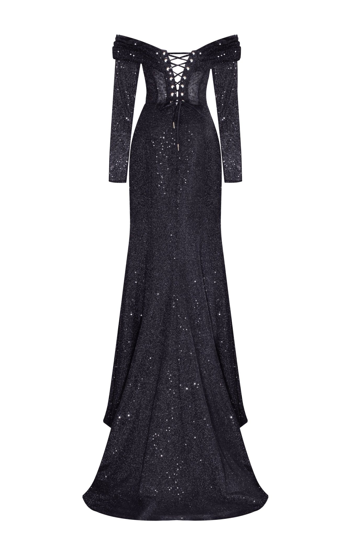 Elegant black off-the-shoulder sparkling maxi dress - Image 4