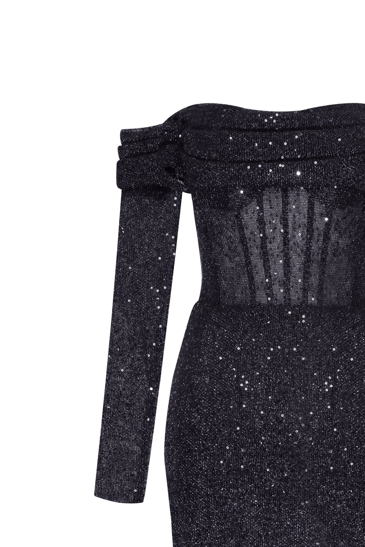 Elegant black off-the-shoulder sparkling maxi dress - Image 6